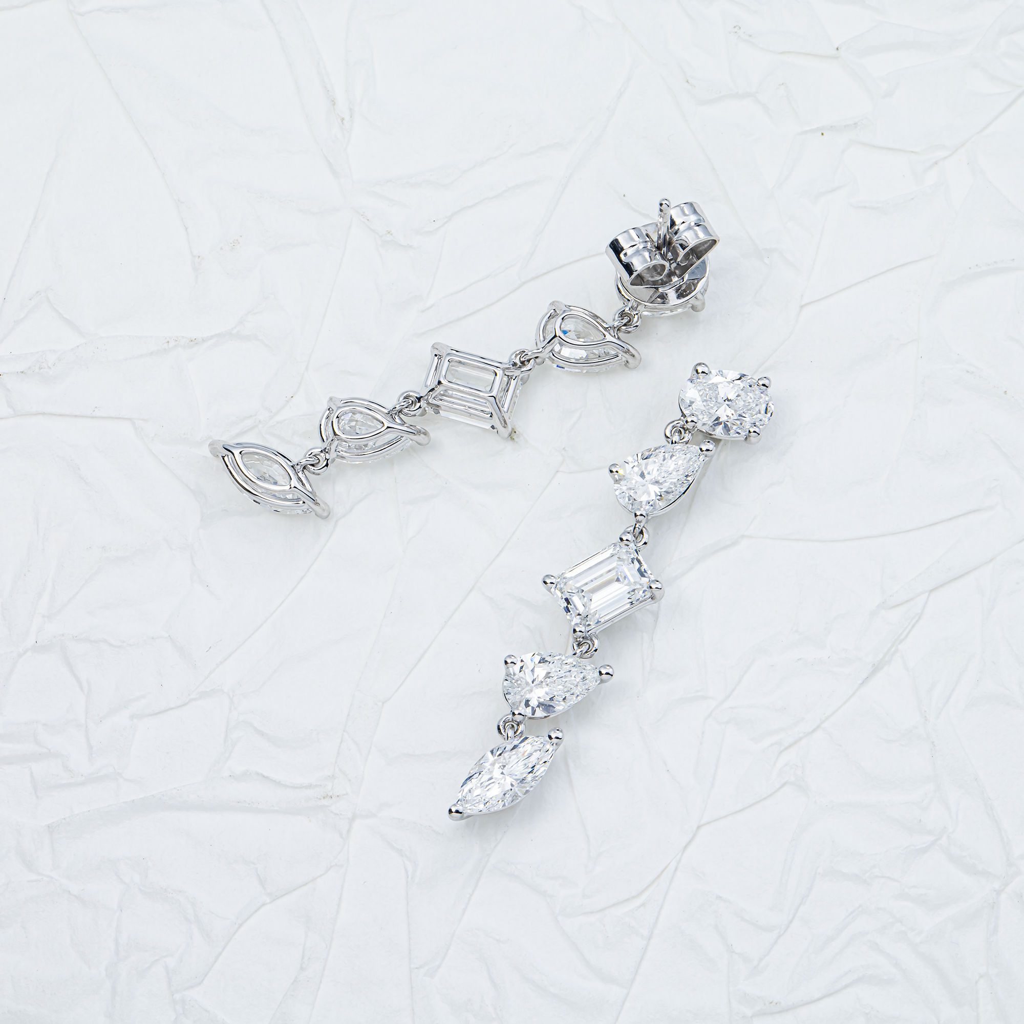 White Gold Multi Shape Diamond Drop Earrings 4.75ctw