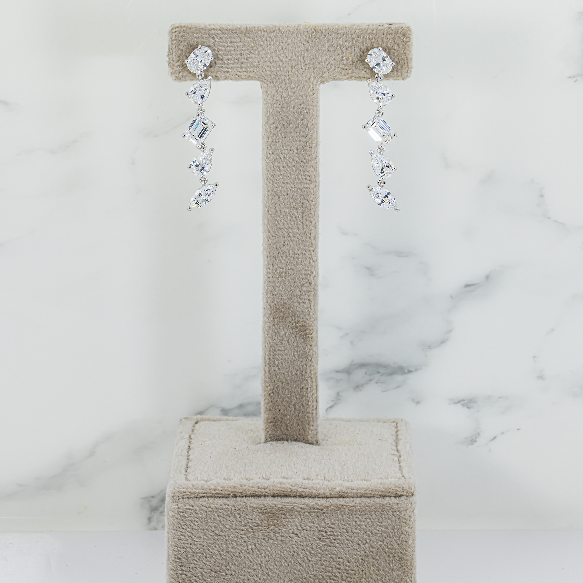 White Gold Multi Shape Diamond Drop Earrings 4.75ctw