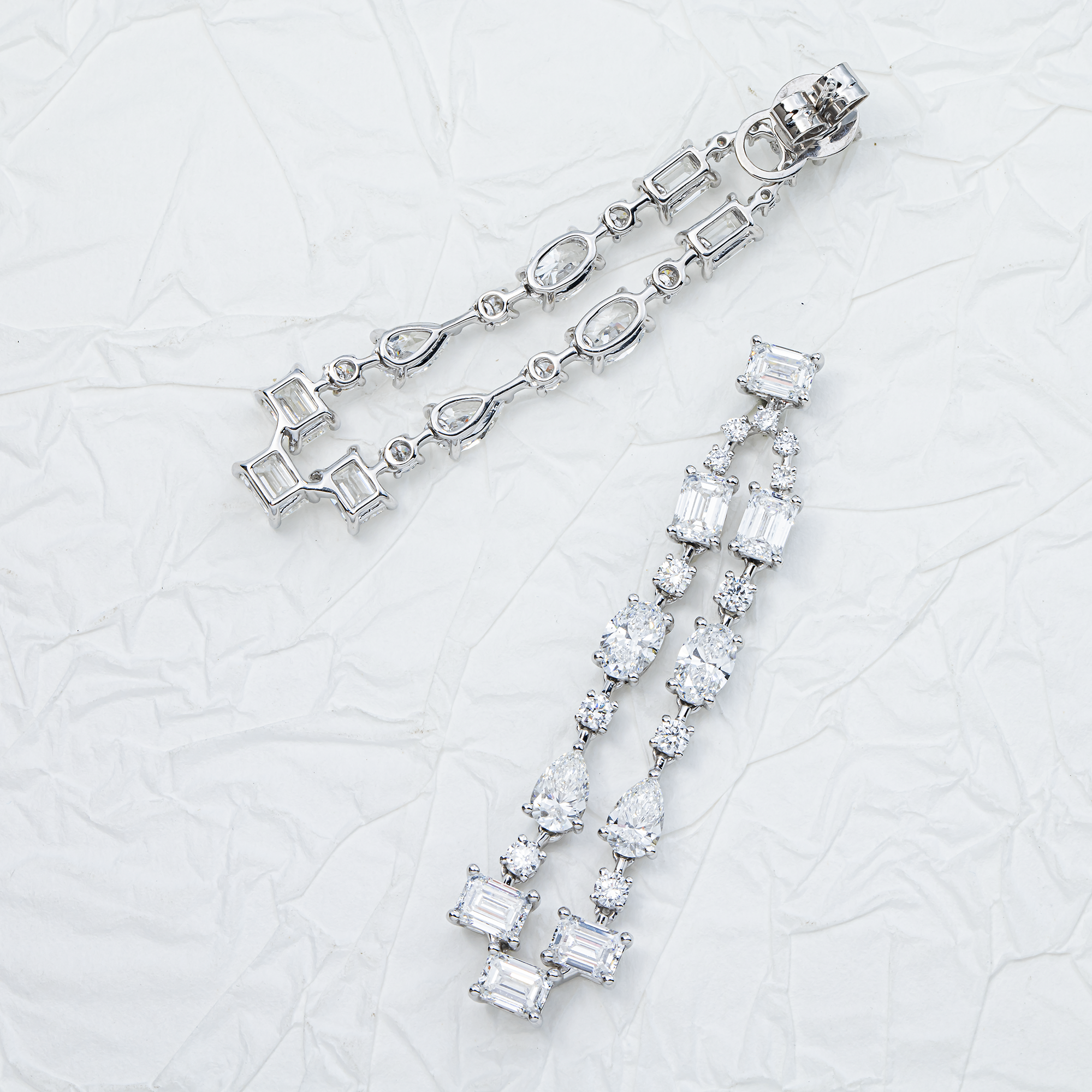 White Gold Multi Shape Diamond Drop Earrings 9.00ctw