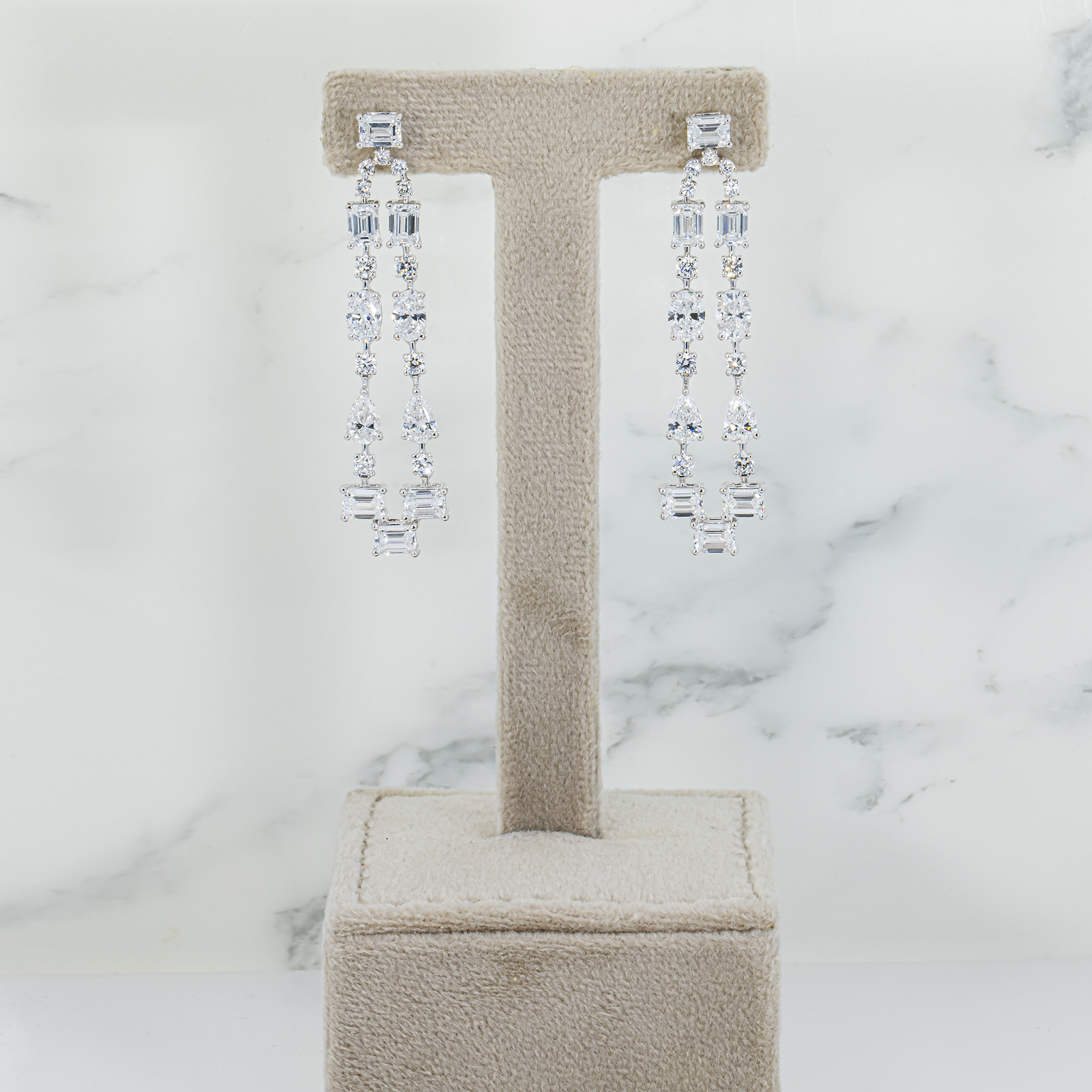 White Gold Multi Shape Diamond Drop Earrings 9.00ctw