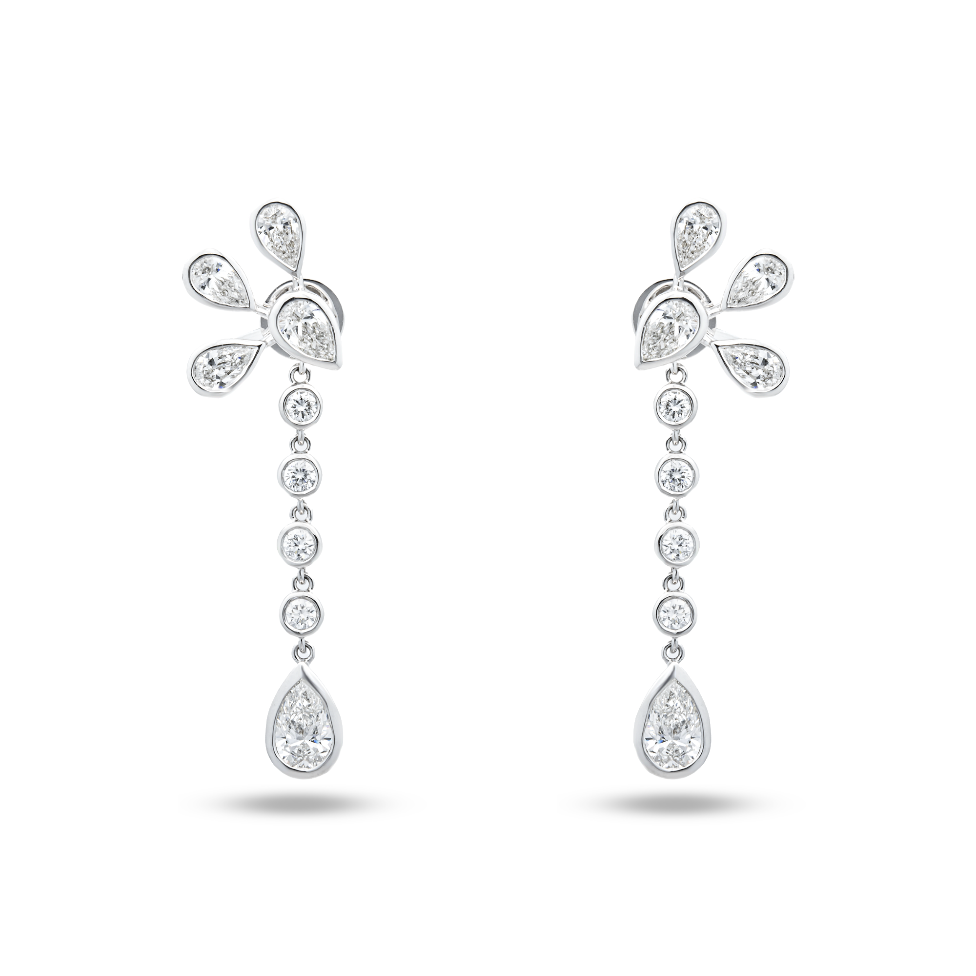 White Gold Pear & Round Diamond Drop Earrings 2.51ctw