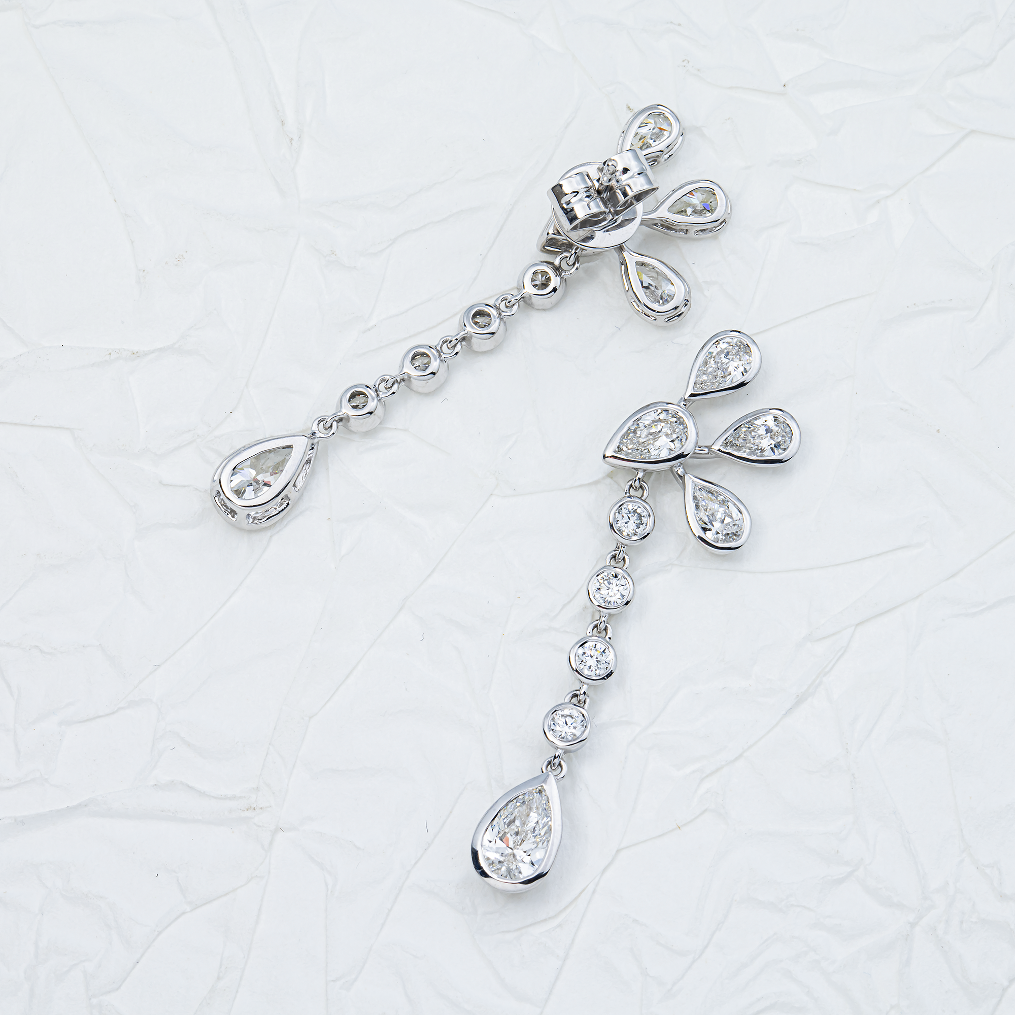 White Gold Pear & Round Diamond Drop Earrings 2.51ctw
