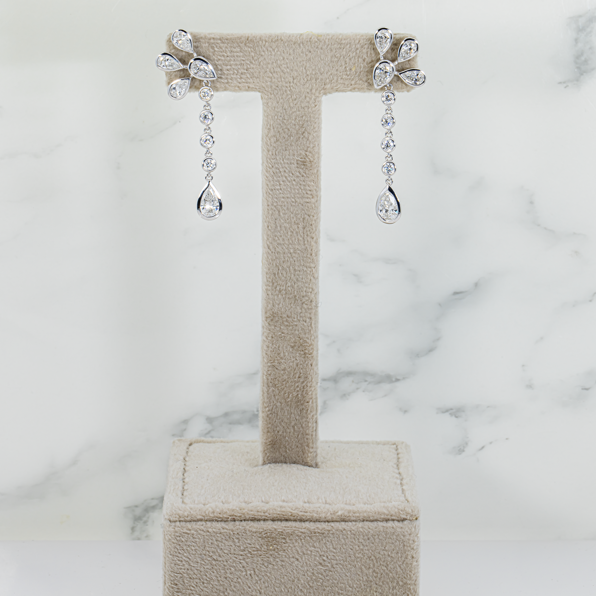 White Gold Pear & Round Diamond Drop Earrings 2.51ctw