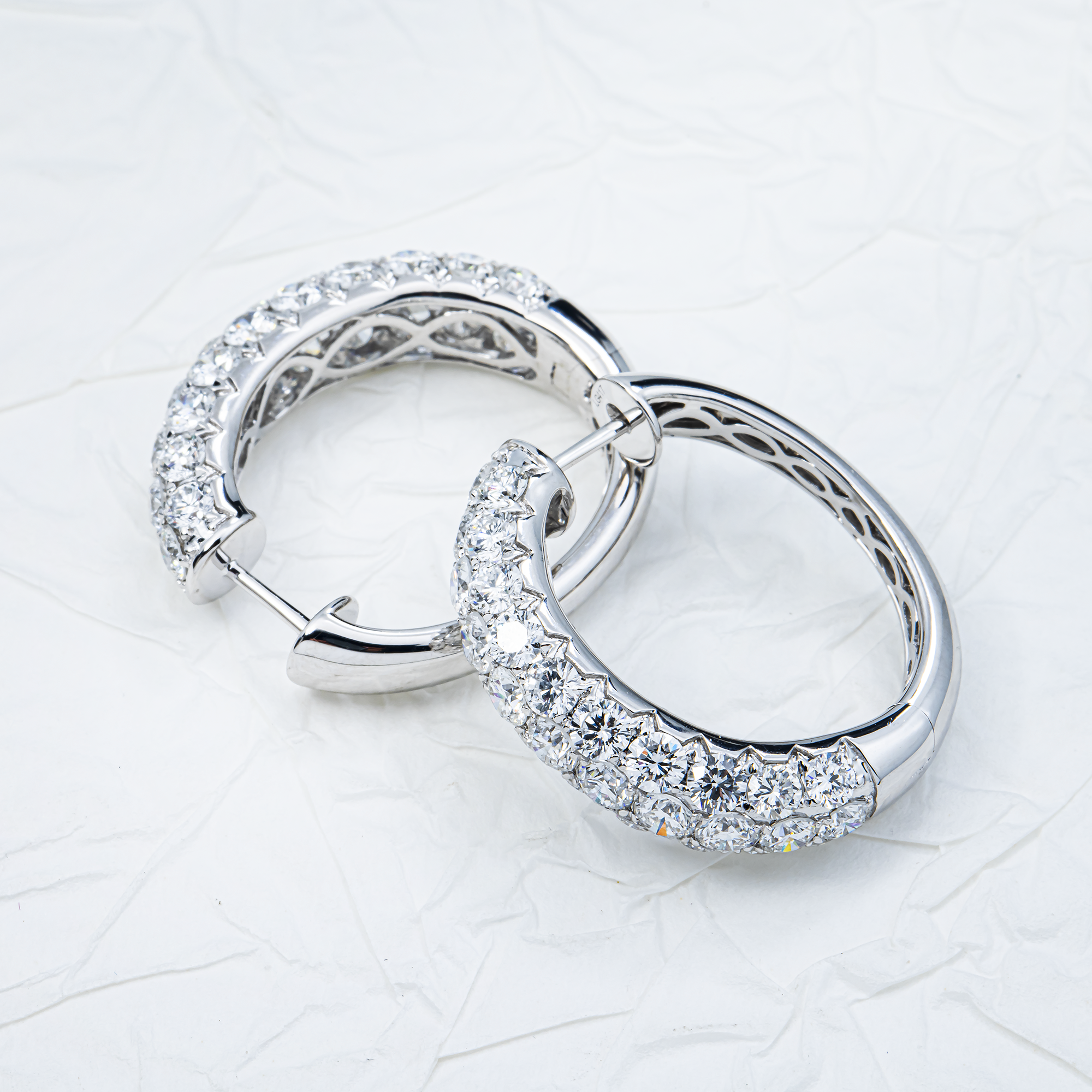 White Gold Round Diamond Hoop Earrings 5.64ctw