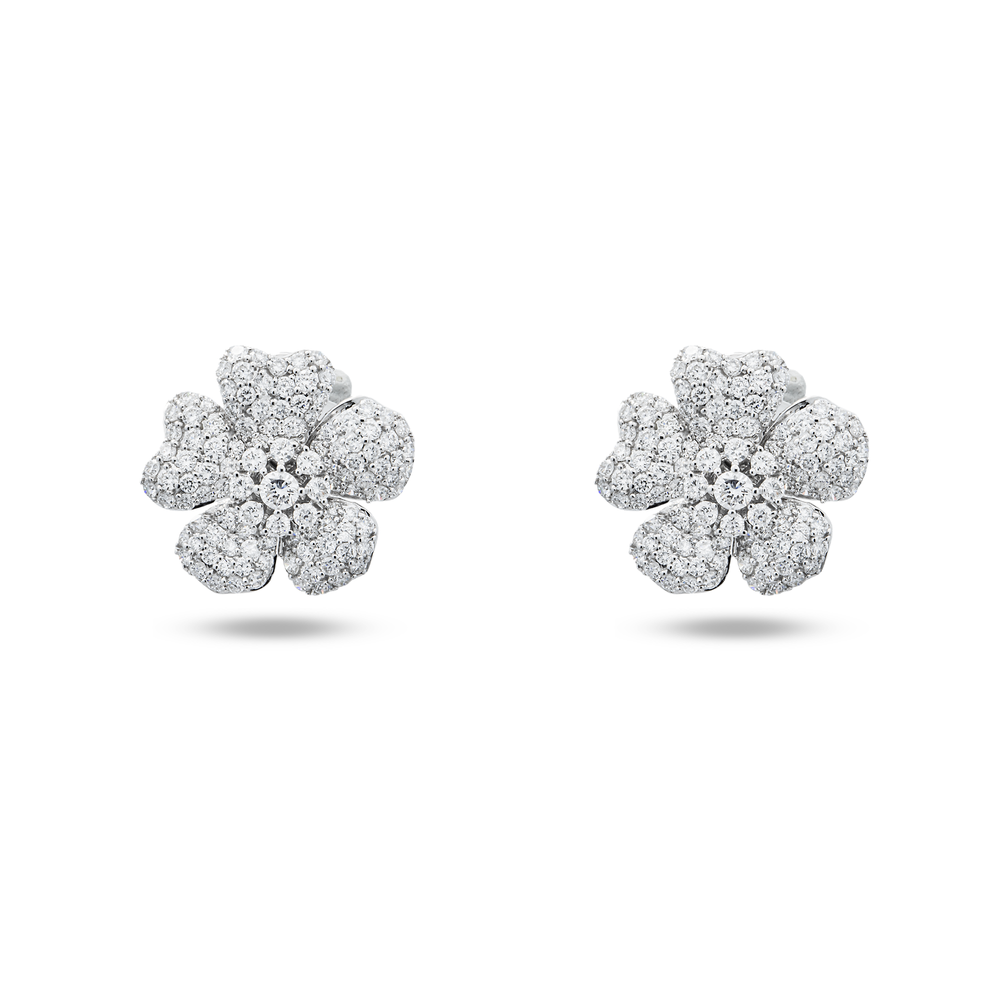 White Gold Round Diamond Flower Stud Earrings 3.28ctw