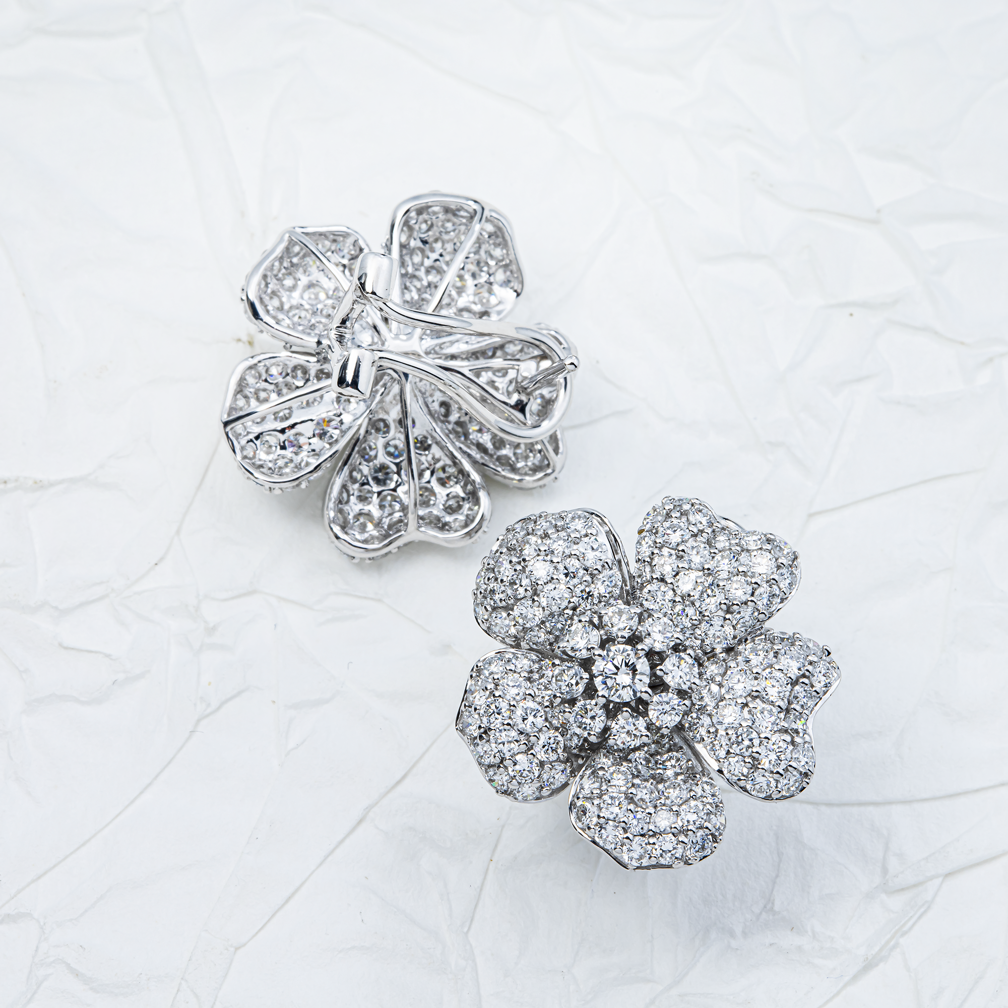 White Gold Round Diamond Flower Stud Earrings 3.28ctw