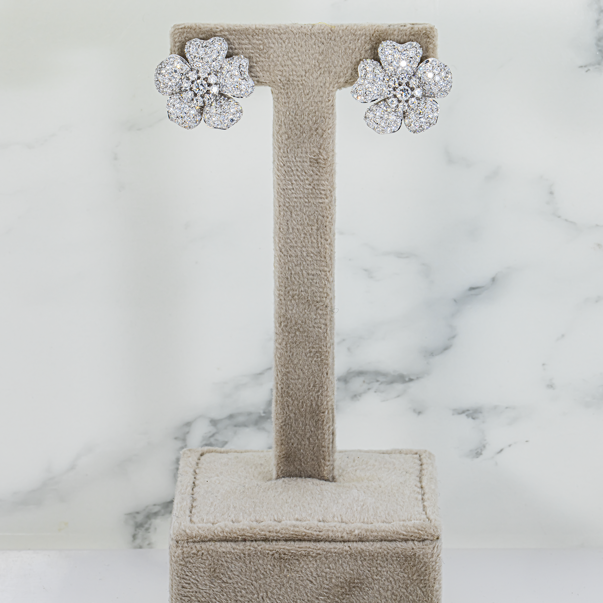 White Gold Round Diamond Flower Stud Earrings 3.28ctw
