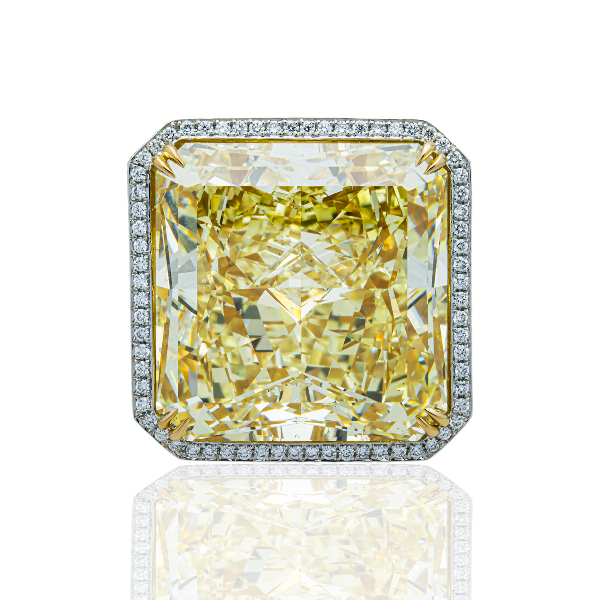 GIA Platinum Radiant Fancy Yellow Diamond Ring 40.05ct