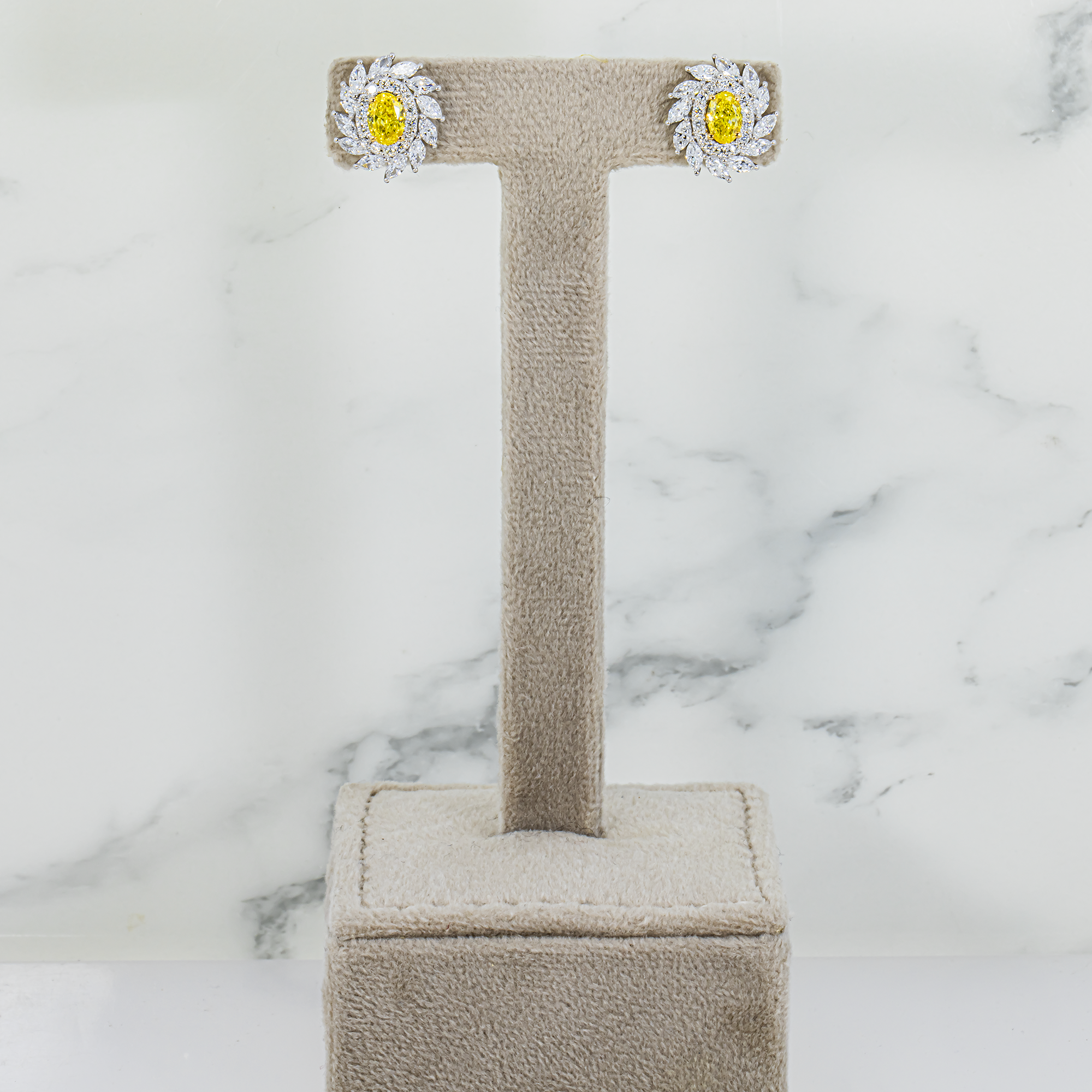 White Gold Oval Fancy Yellow & White Diamond Stud Earrings 2.64ctw
