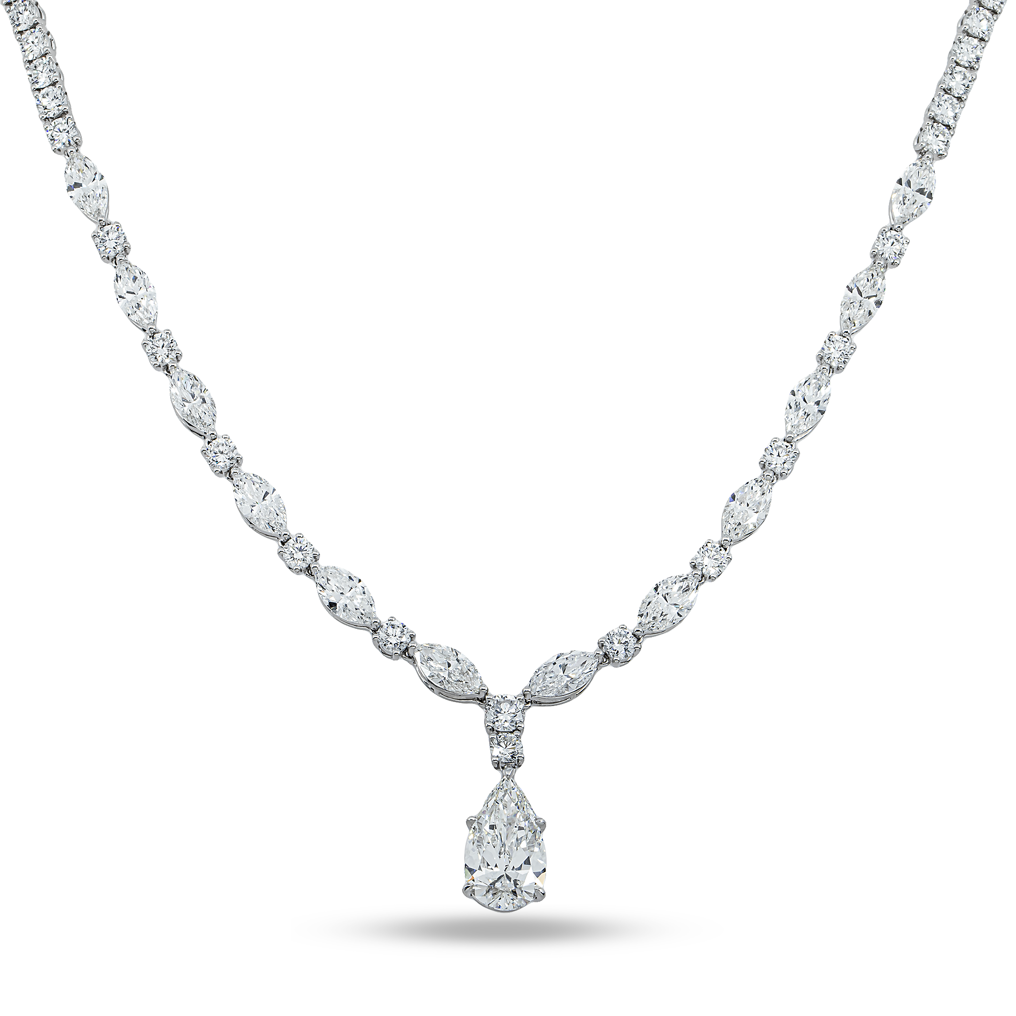 IGI 18K White Gold Multi Shape Diamond Drop Necklace 28.52ct