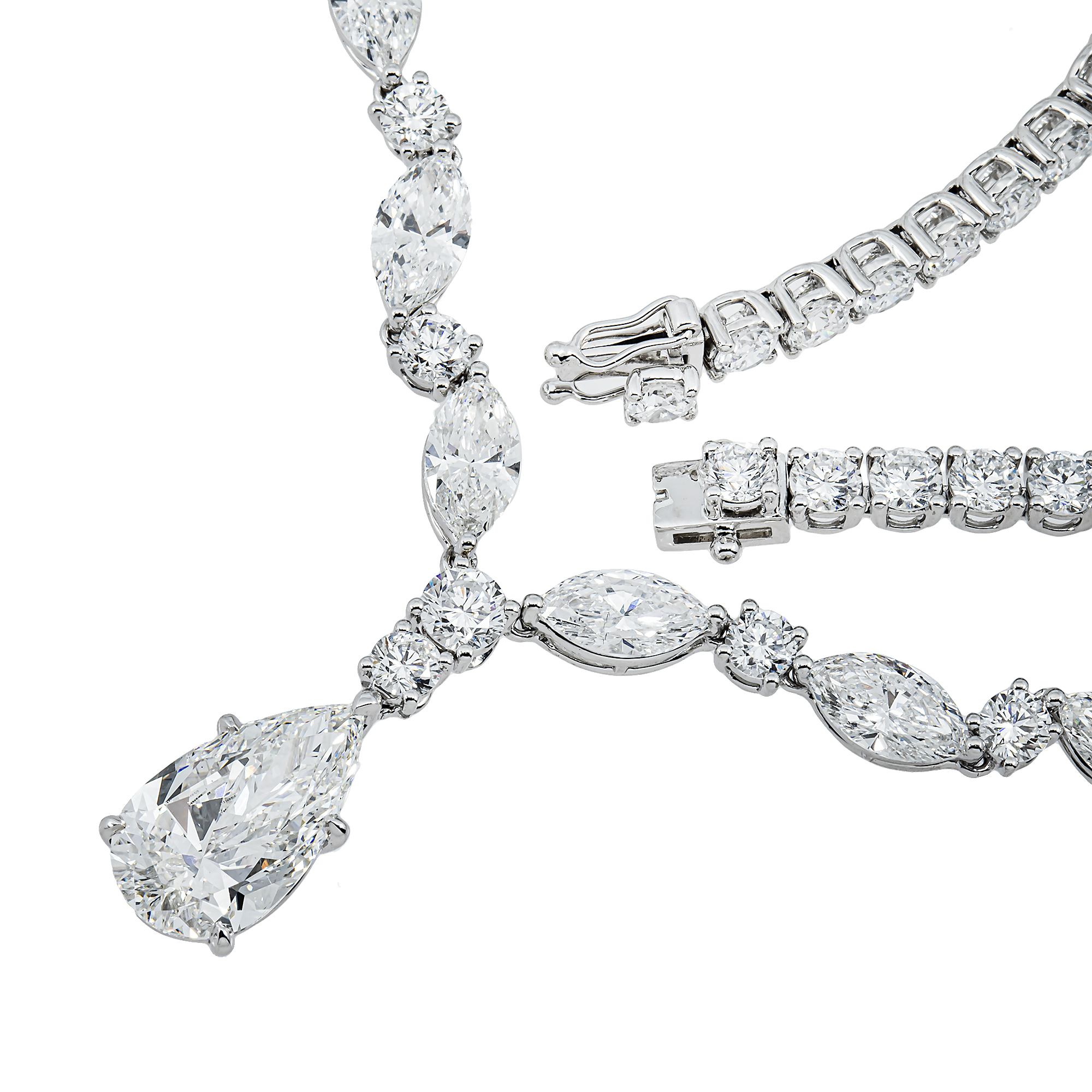 IGI 18K White Gold Multi Shape Diamond Drop Necklace 28.52ct