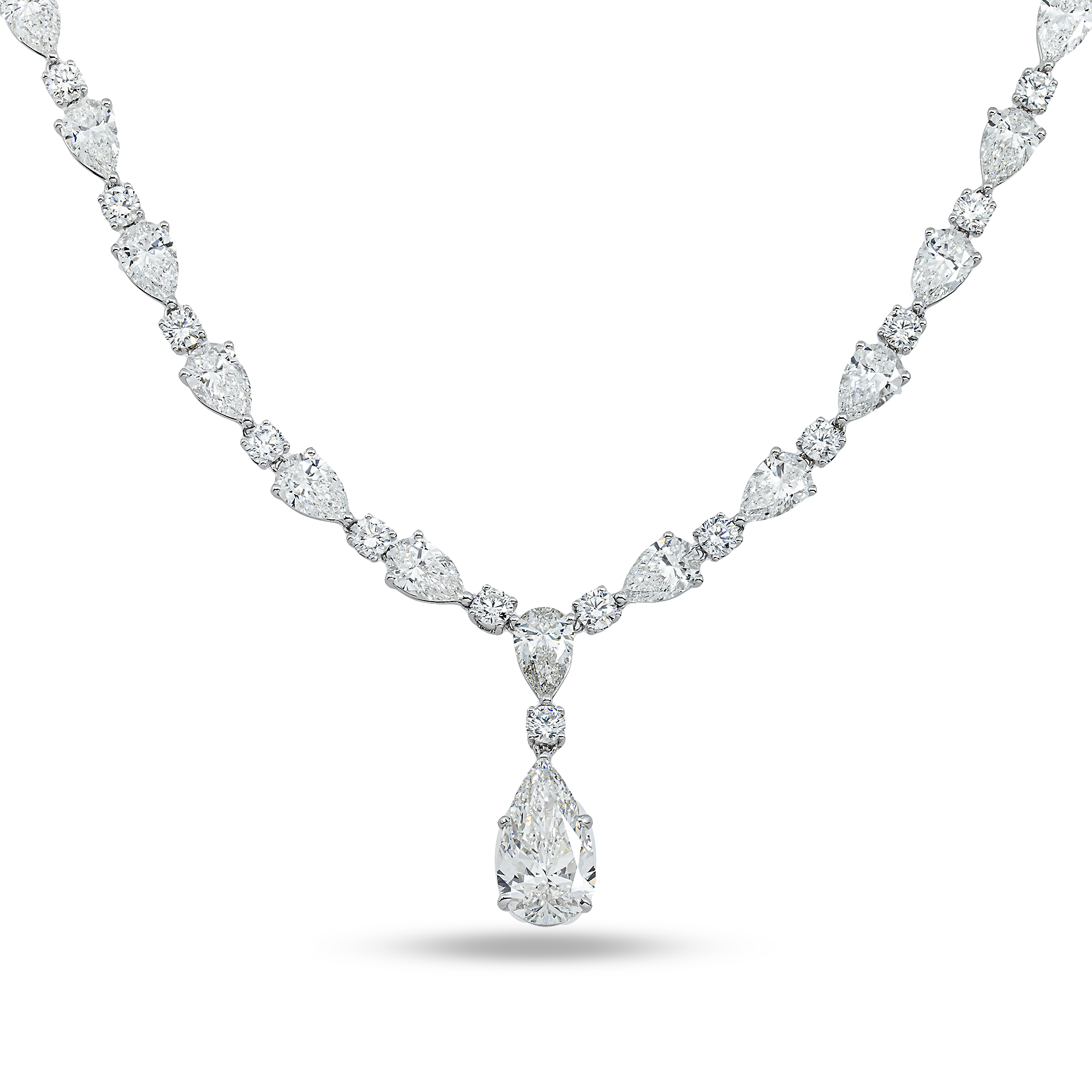 IGI 14K White Gold Pear & Round Diamond Necklace 35.93ctw