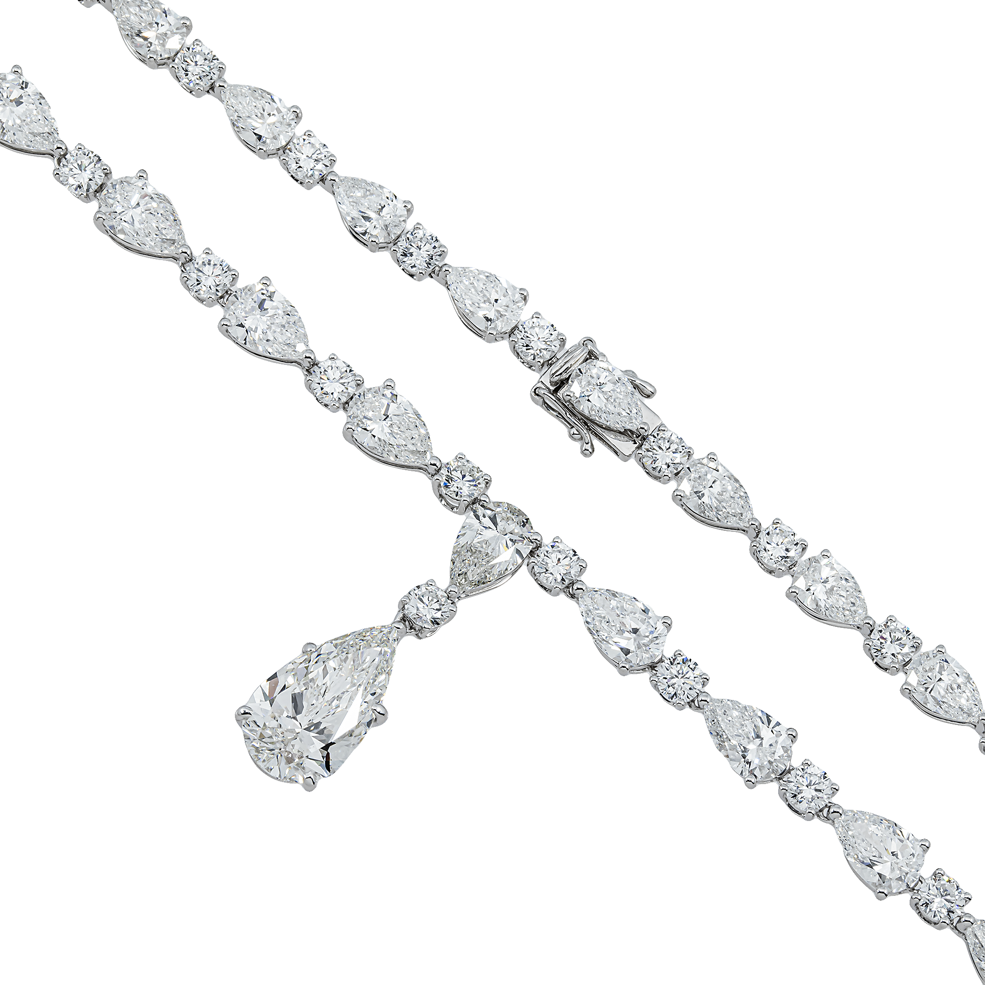 IGI 14K White Gold Pear & Round Diamond Necklace 35.93ctw