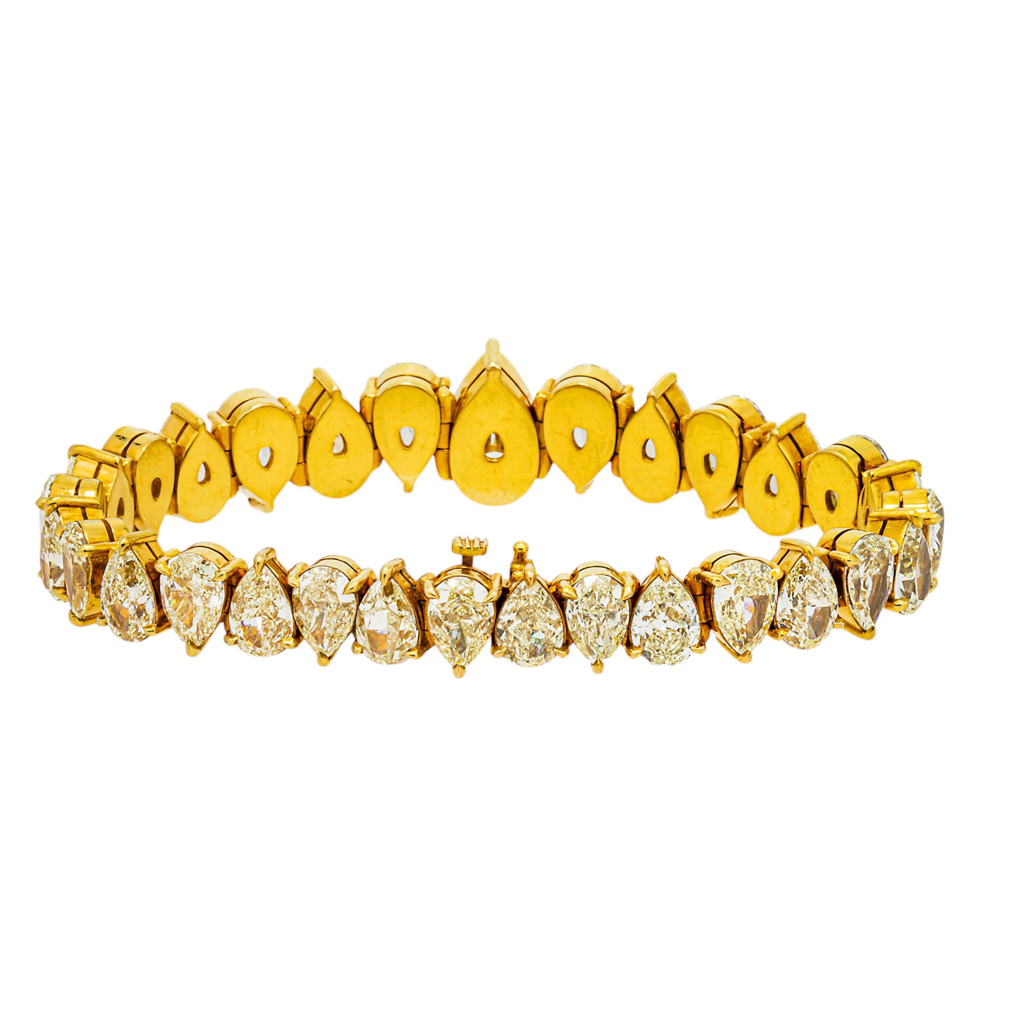 18K Yellow Gold Fancy Yellow Graduated Pear Diamond Tennis Bracelet 43.92ct