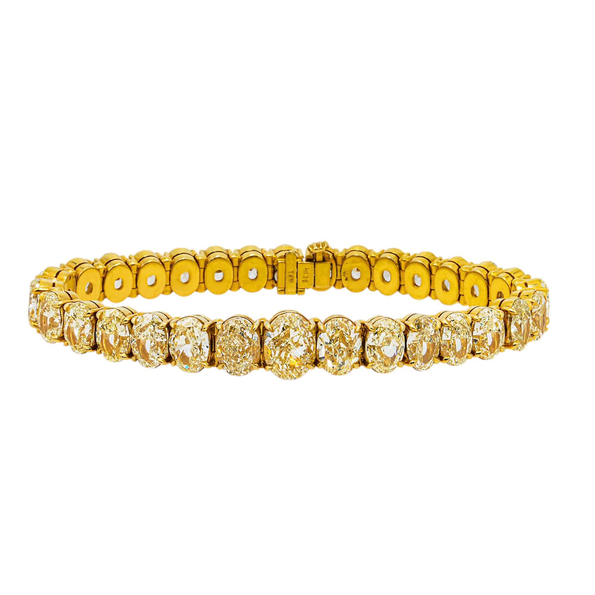 18K Yellow Gold Fancy Yellow Graduated Oval Diamond Tennis Bracelet 41.38ct