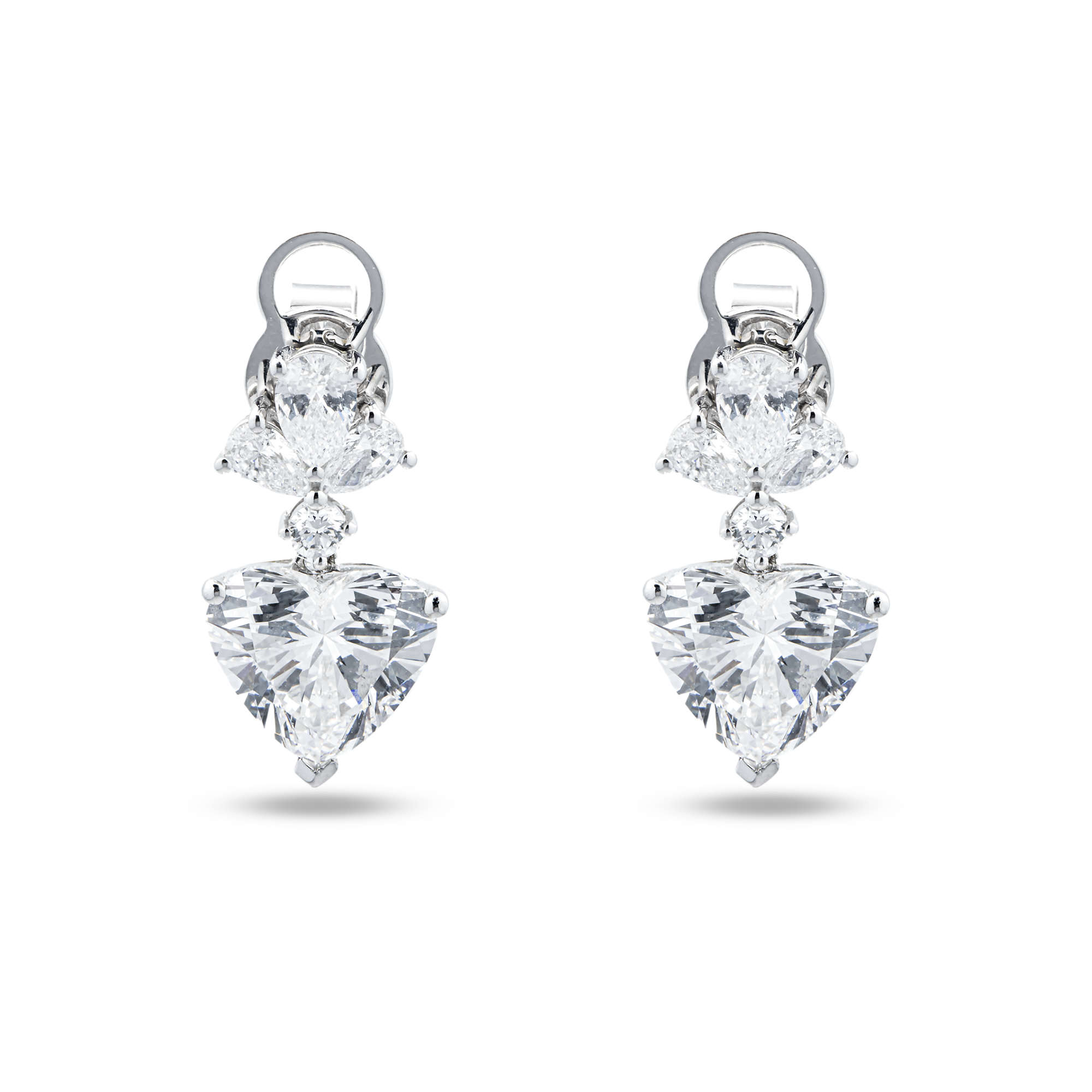 IGI 18K White Gold Heart Diamond Drop Earrings 7.23ctw