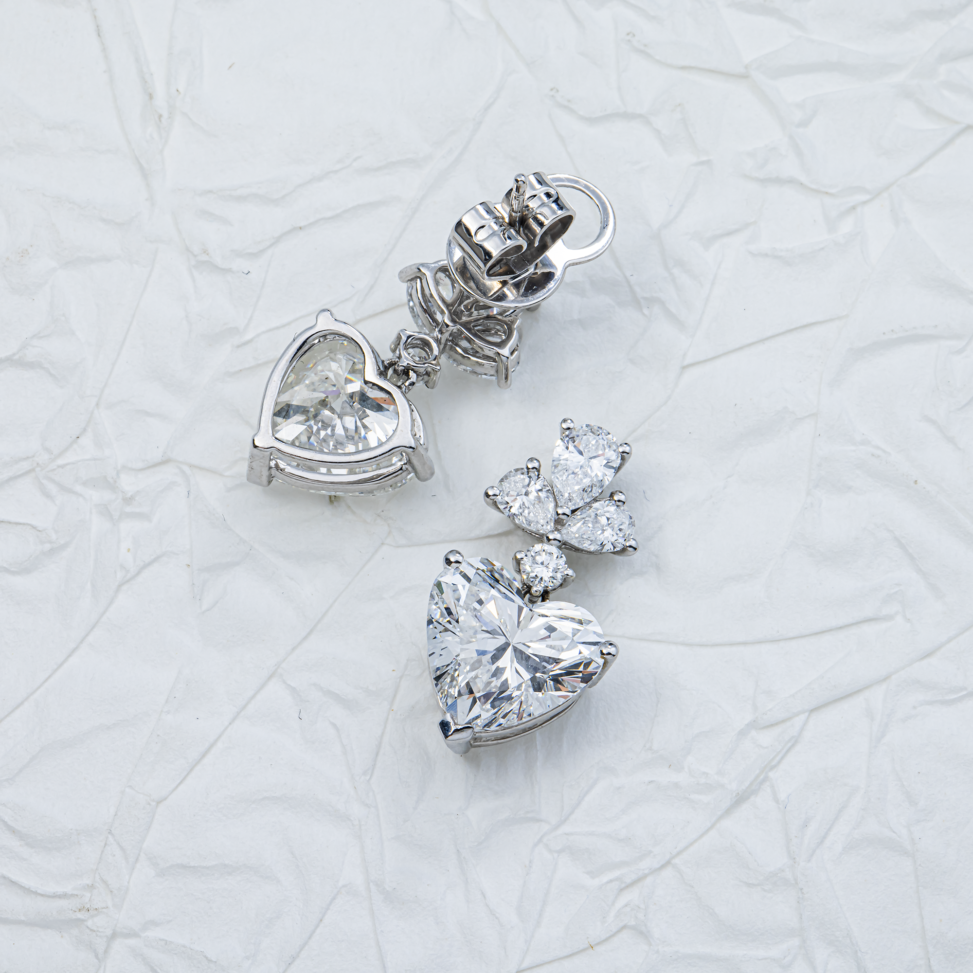 IGI 18K White Gold Heart Diamond Drop Earrings 7.23ctw