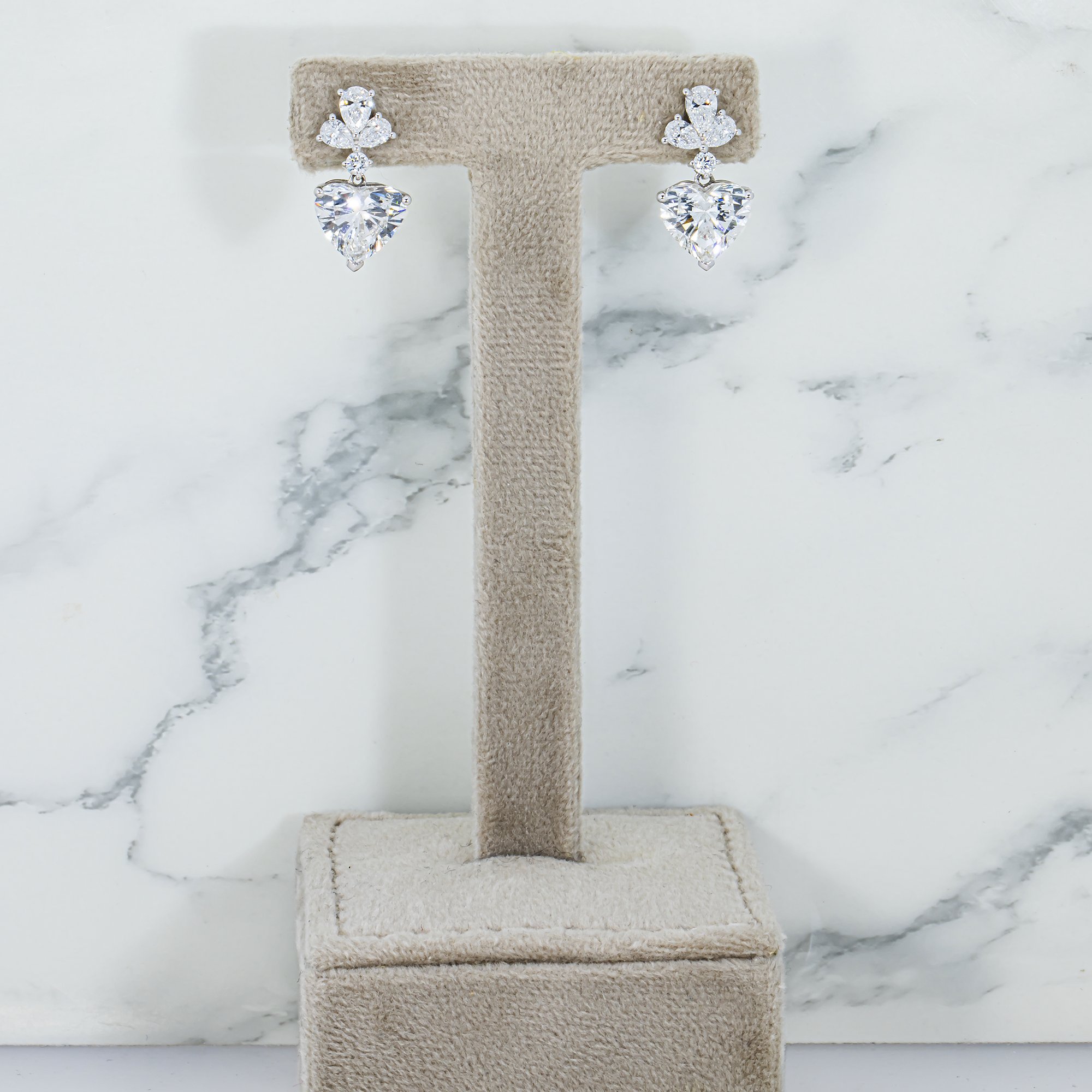 IGI 18K White Gold Heart Diamond Drop Earrings 7.23ctw