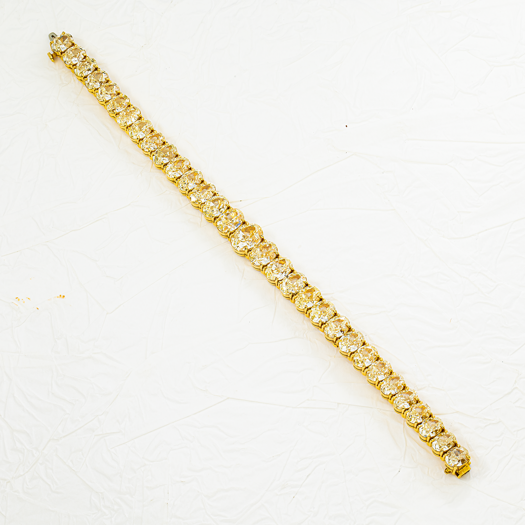 18K Yellow Gold Fancy Yellow Graduated Oval Diamond Tennis Bracelet 41.38ct