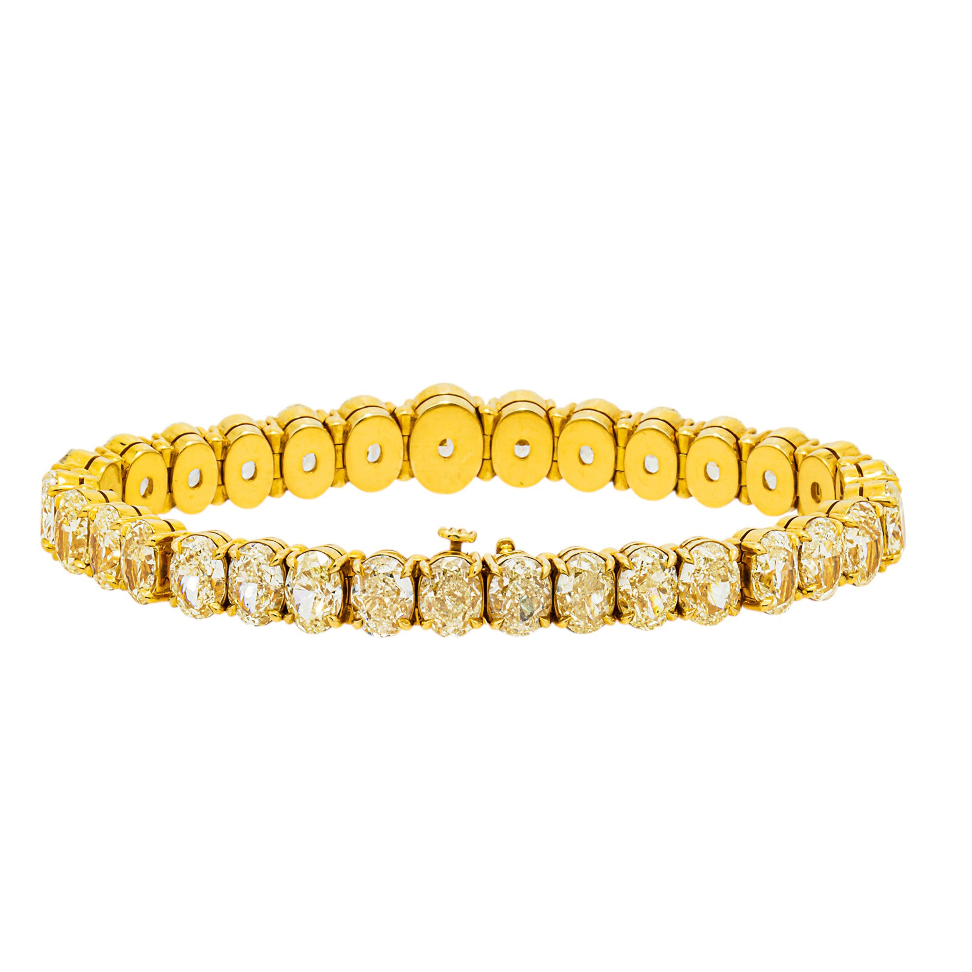 18K Yellow Gold Fancy Yellow Graduated Oval Diamond Tennis Bracelet 41.38ct