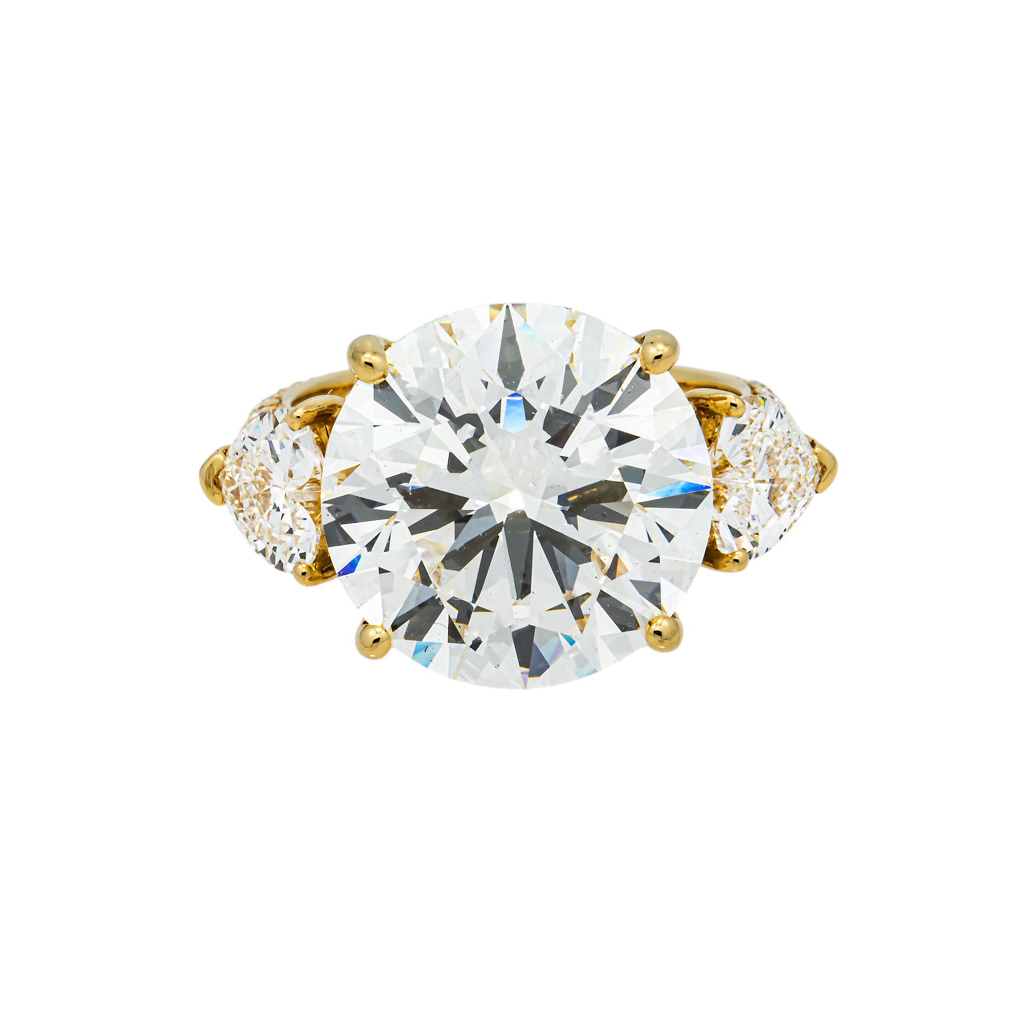 14K Yellow Gold 10.69ct Round Diamond Engagement Ring 12.94ctw