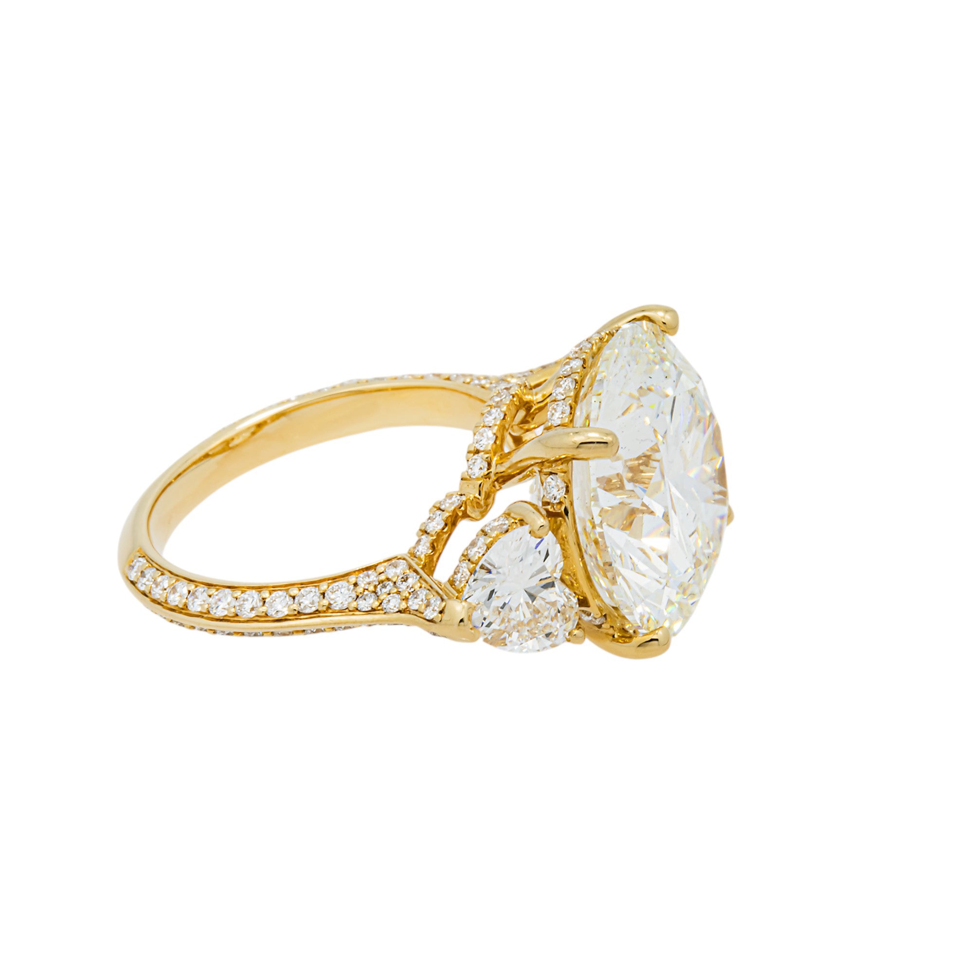 14K Yellow Gold 10.69ct Round Diamond Engagement Ring 12.94ctw