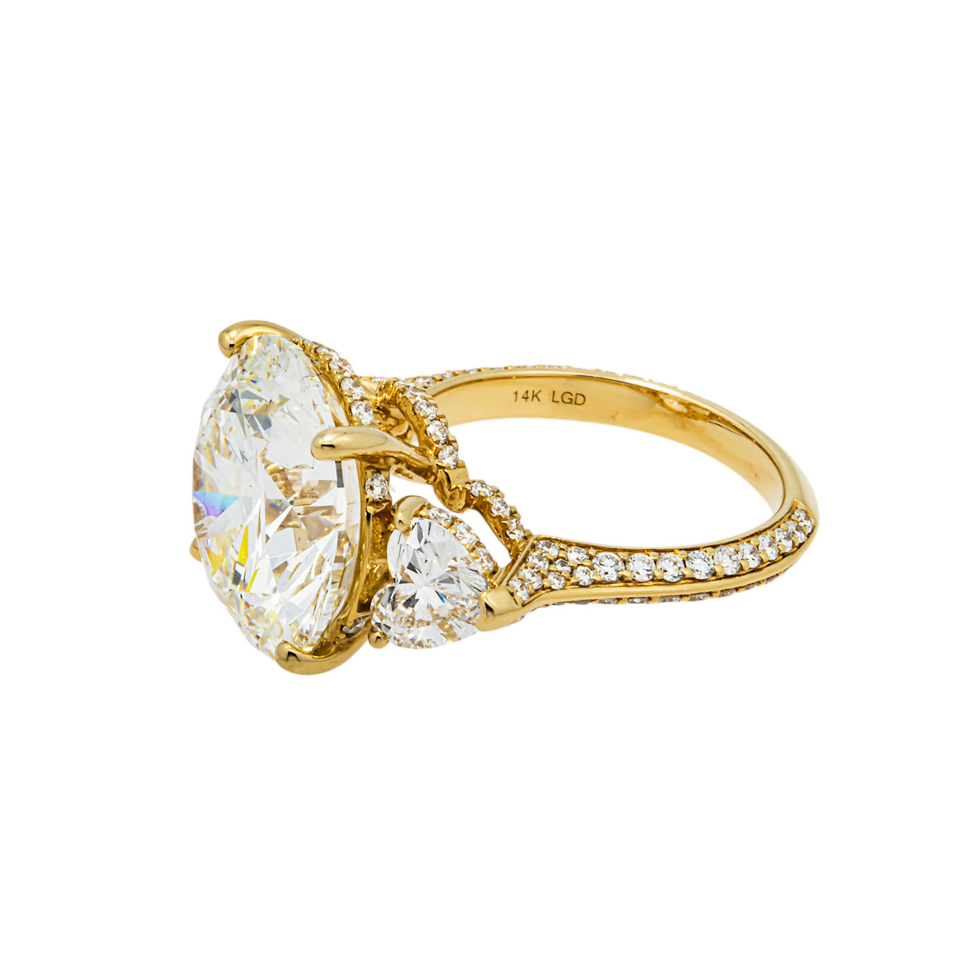 14K Yellow Gold 10.69ct Round Diamond Engagement Ring 12.94ctw