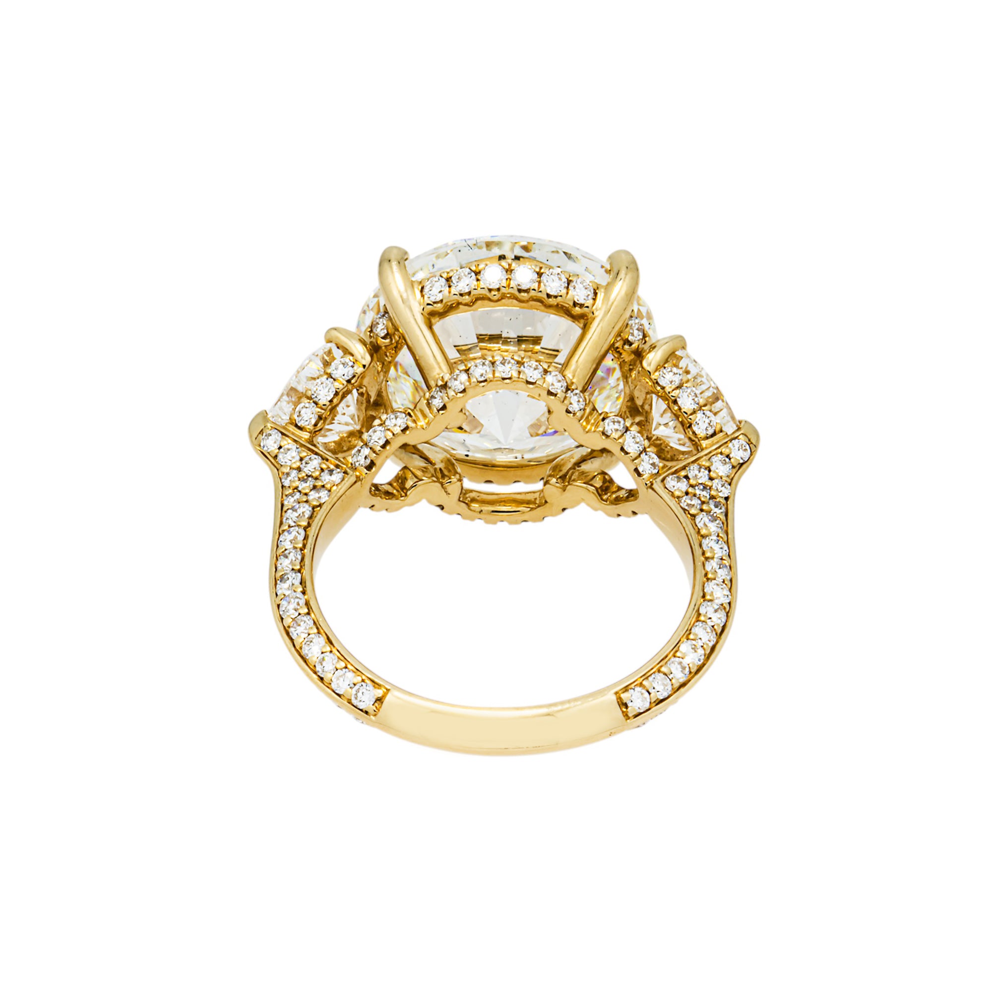 14K Yellow Gold 10.69ct Round Diamond Engagement Ring 12.94ctw
