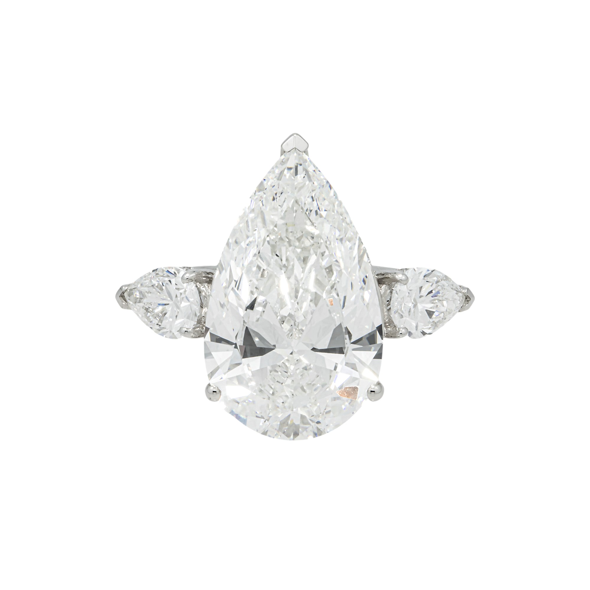 14K White Gold 14.76ct Triple Pear Diamond Engagement Ring 17.96ctw