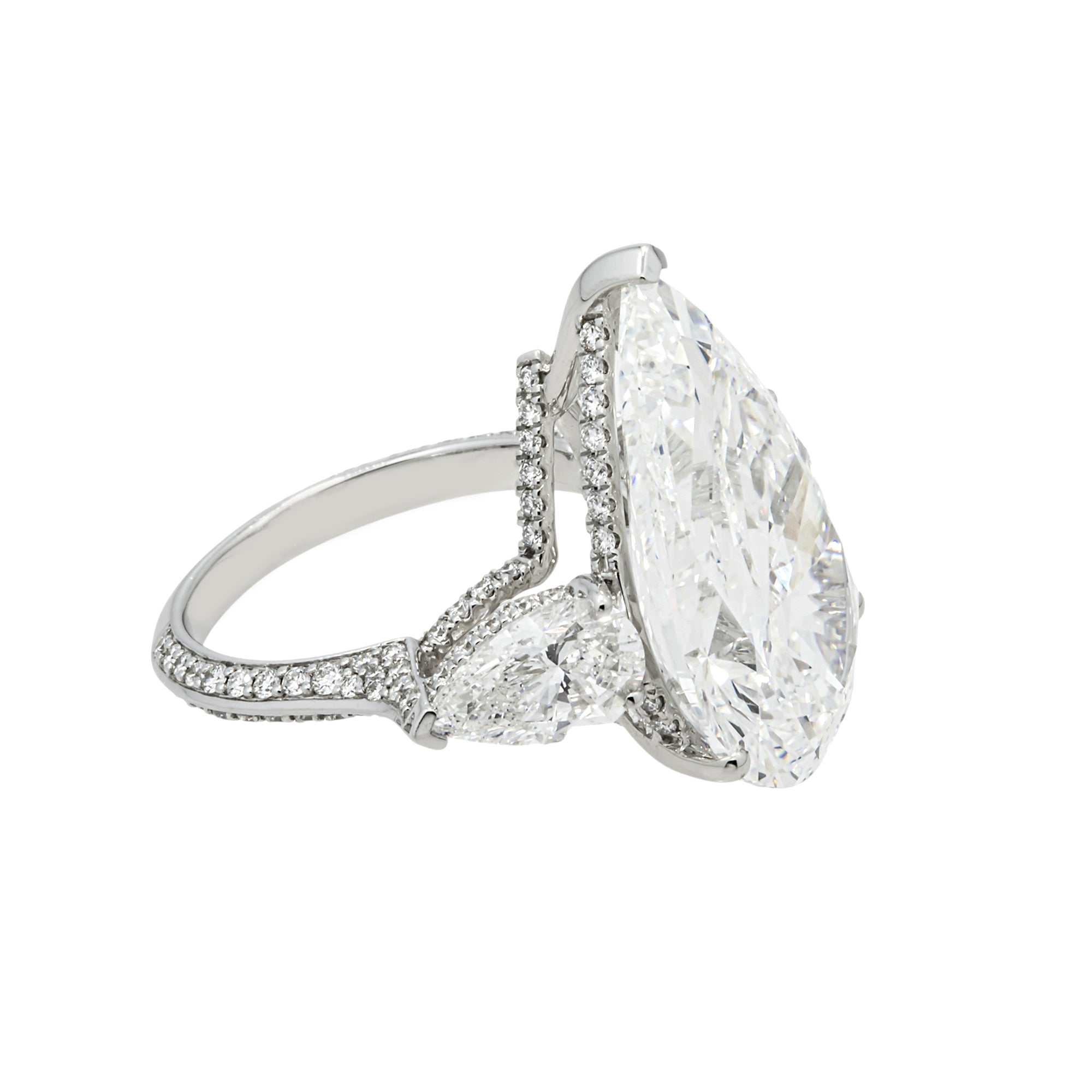14K White Gold 14.76ct Triple Pear Diamond Engagement Ring 17.96ctw