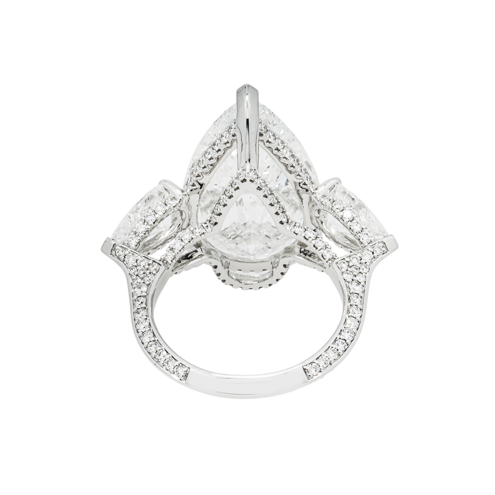 14K White Gold 14.76ct Triple Pear Diamond Engagement Ring 17.96ctw