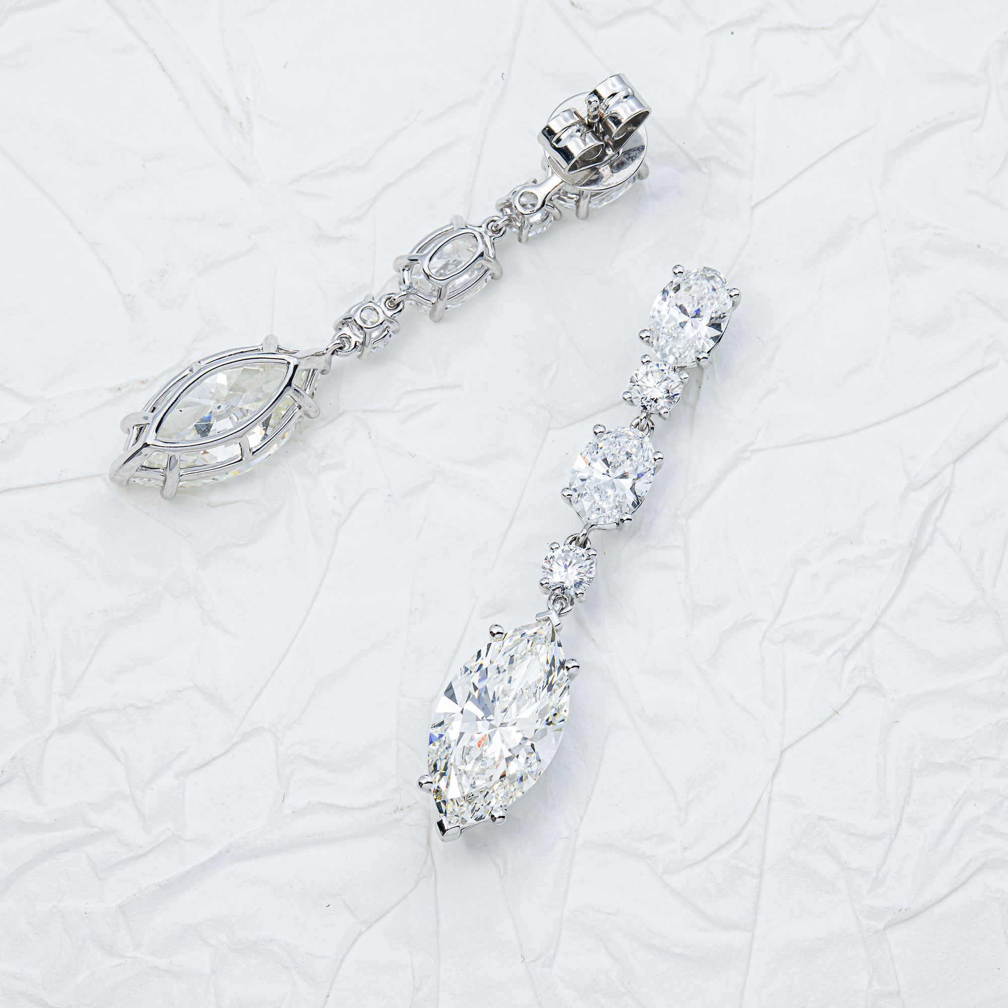 IGI 18K White Gold Multi Shape Diamond Drop Earrings 9.0ctw