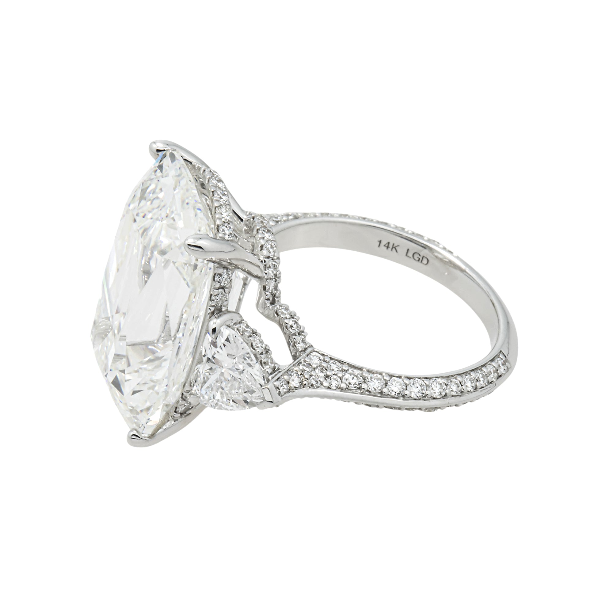 14K White Gold 15.21ct Cushion Diamond Engagement Ring 17.58ctw