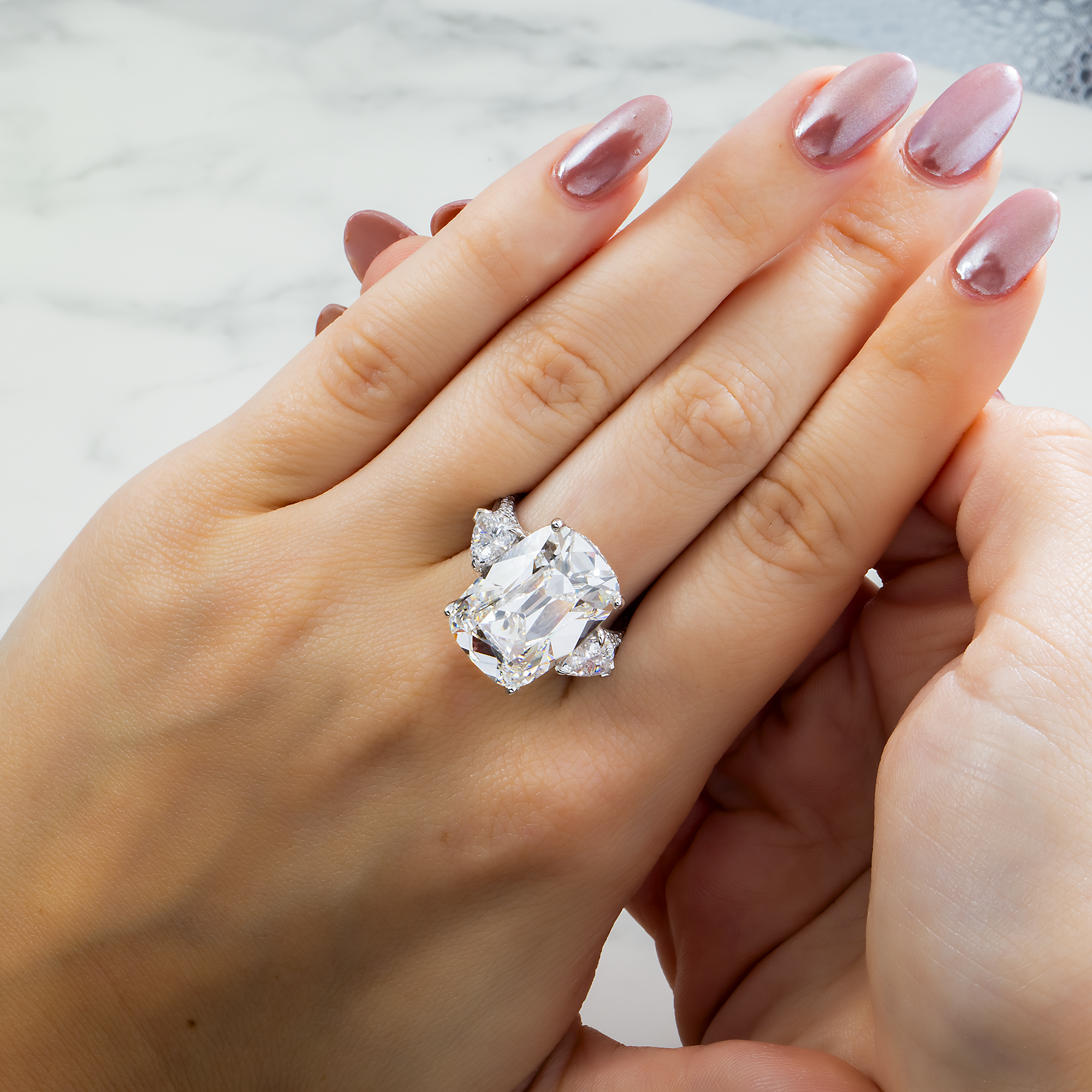 14K White Gold 15.21ct Cushion Diamond Engagement Ring 17.58ctw