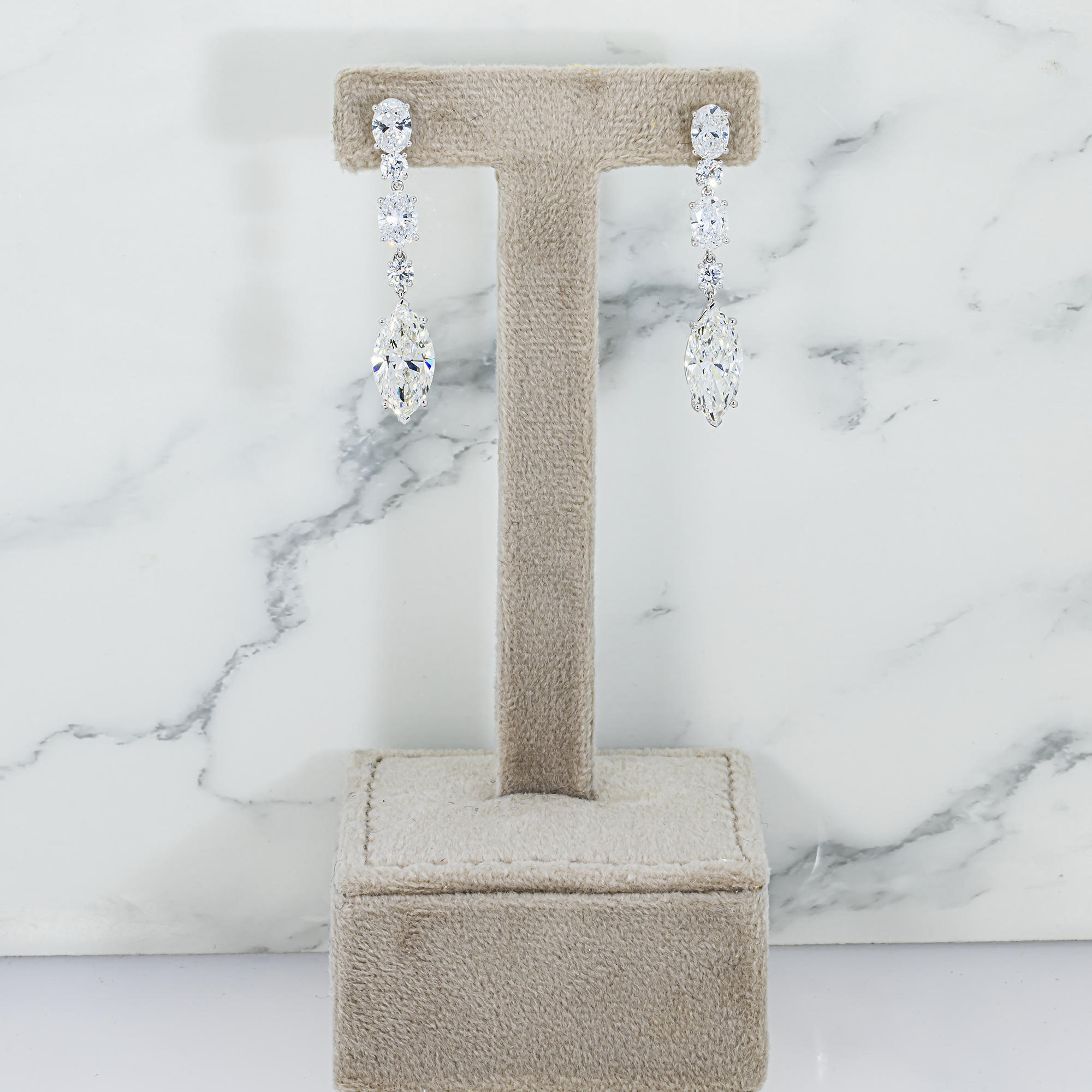 IGI 18K White Gold Multi Shape Diamond Drop Earrings 9.0ctw