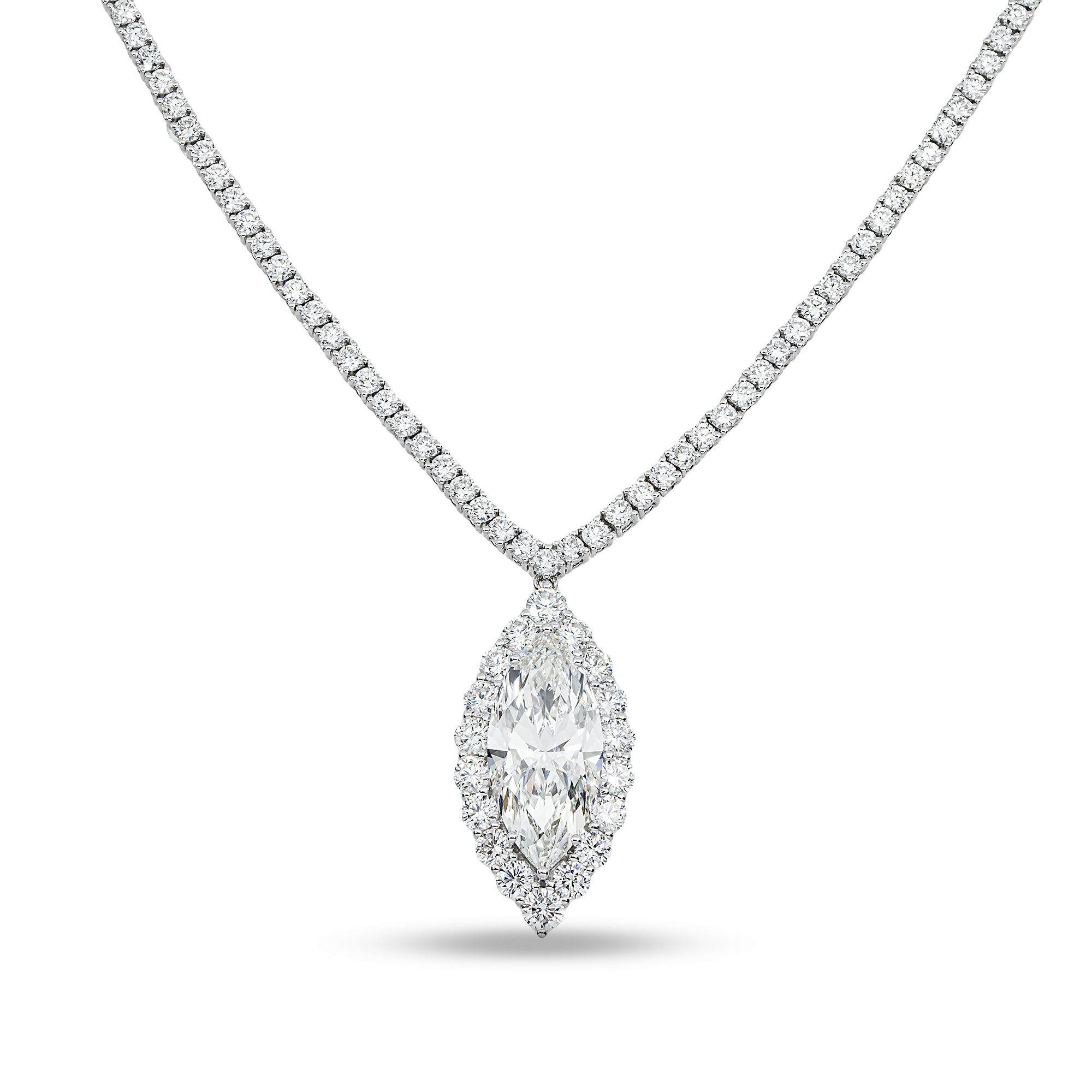 IGI 18K White Gold Marquise & Round Diamond Tennis Chain 13.80ct