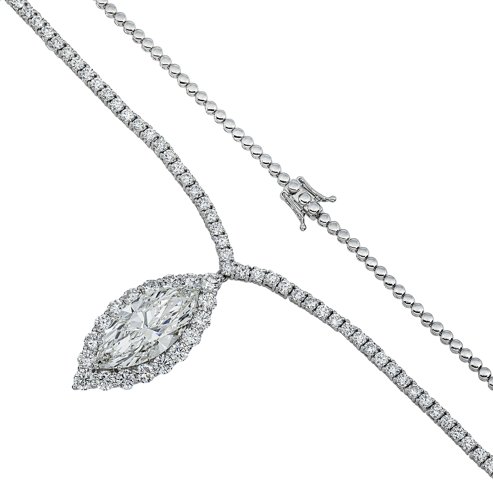 IGI 18K White Gold Marquise & Round Diamond Tennis Chain 13.80ct