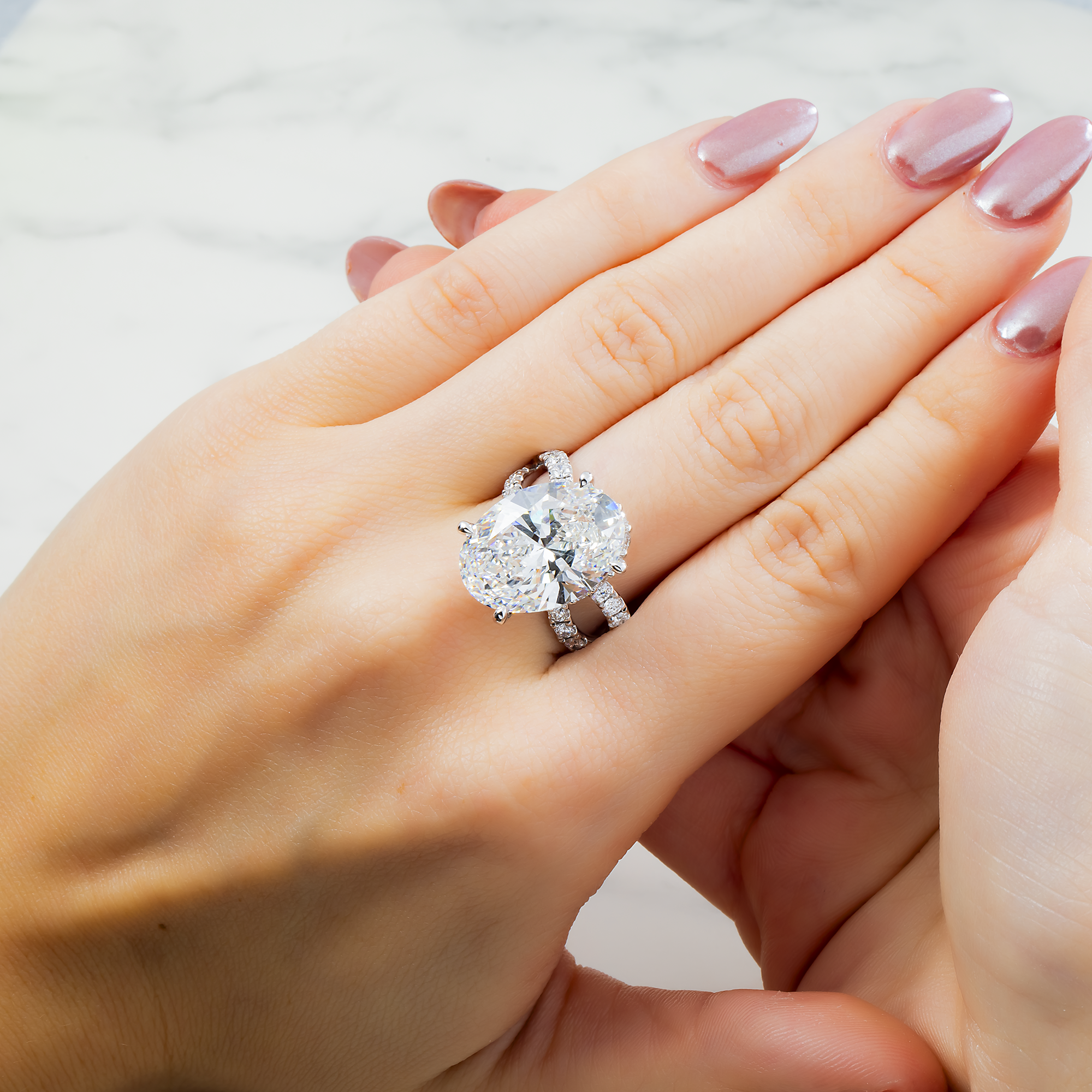 14K White Gold 10.76ct Oval Diamond Engagement Ring 12.40ctw