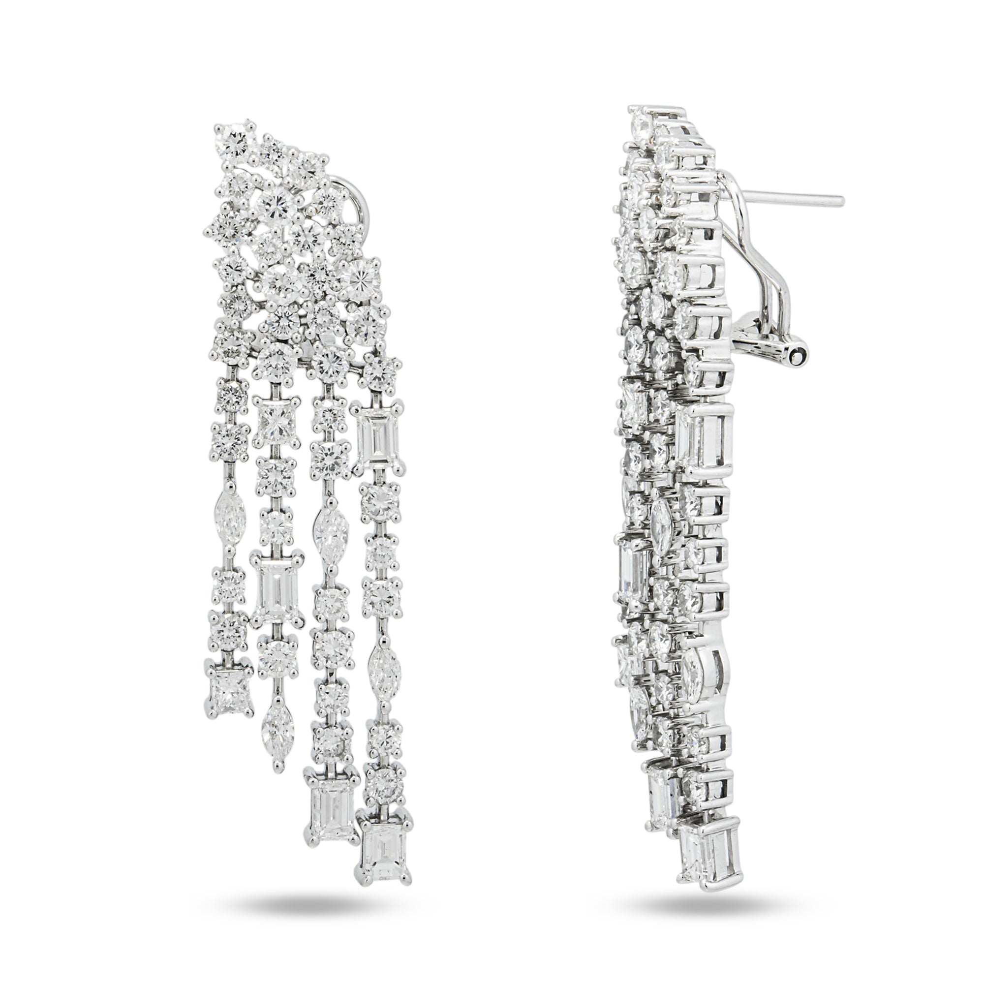 14K White Gold Multi Shape Diamond Drop Earrings 6.74ctw