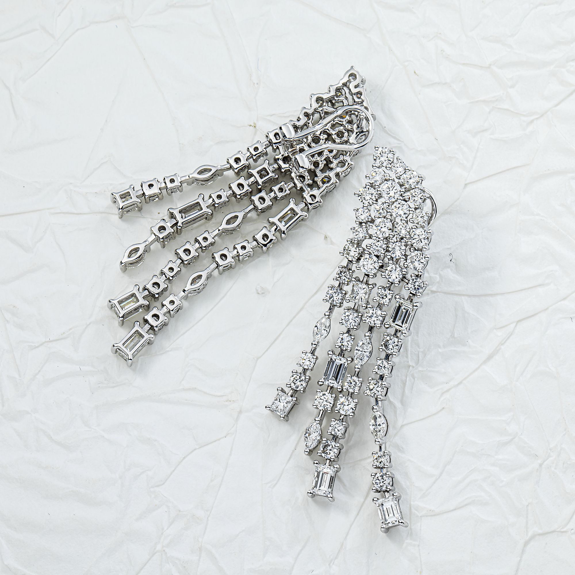 14K White Gold Multi Shape Diamond Drop Earrings 6.74ctw