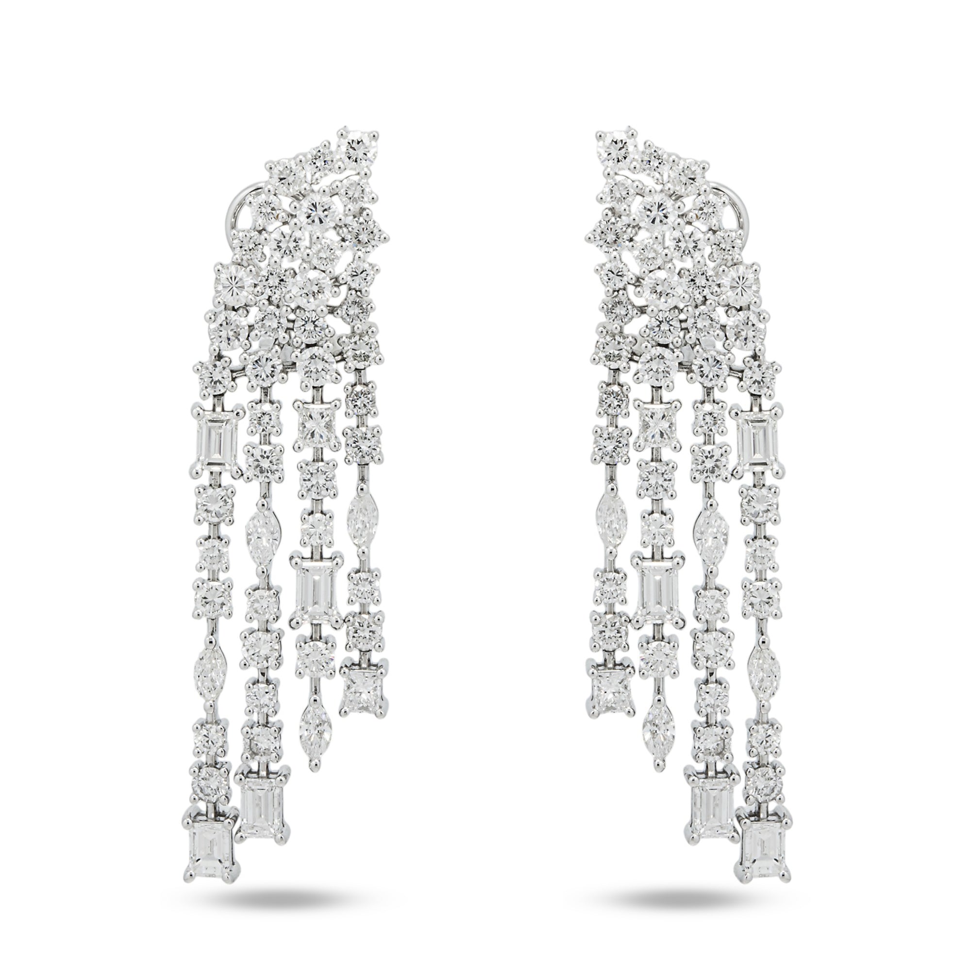 14K White Gold Multi Shape Diamond Drop Earrings 6.74ctw
