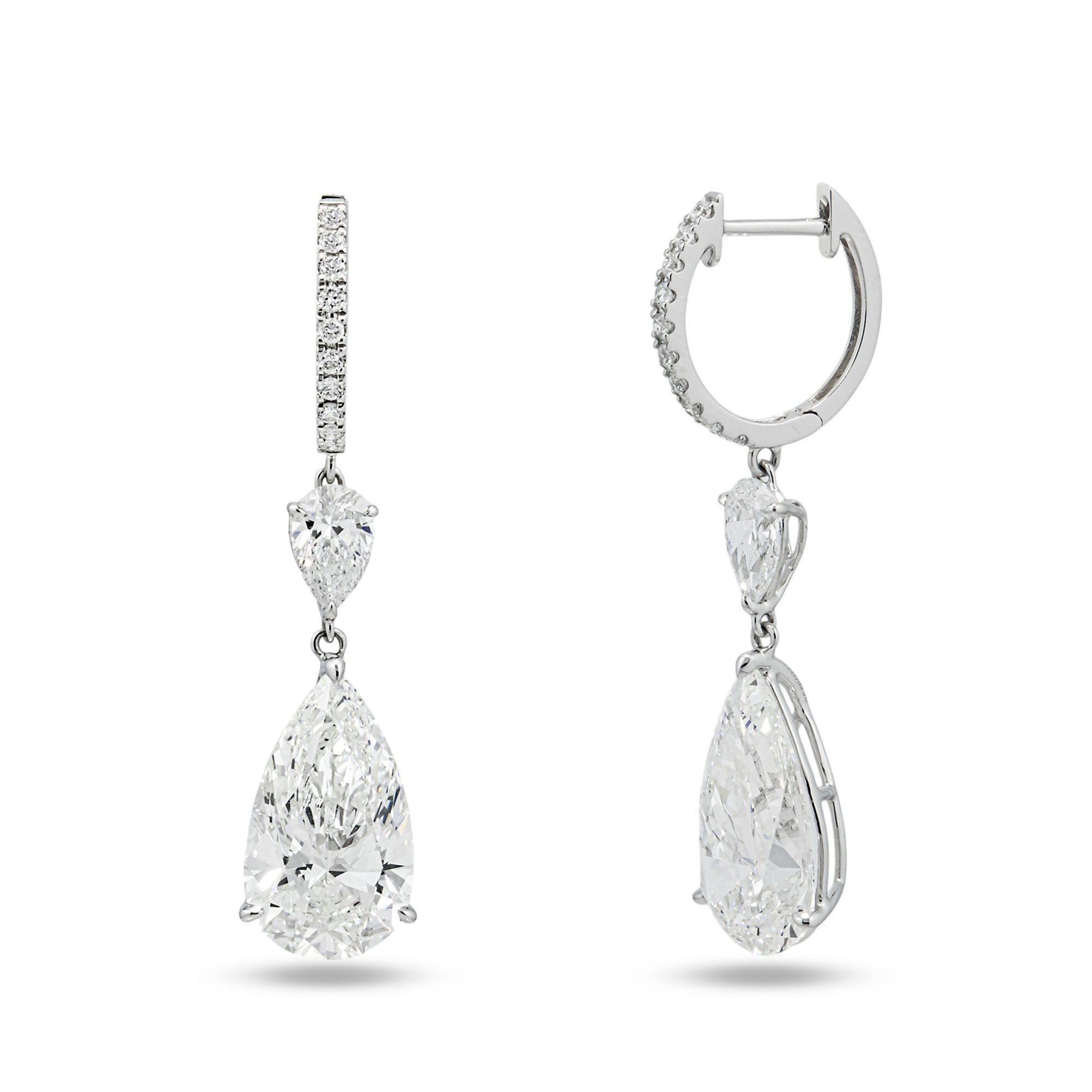 IGI 18K White Gold Pear Diamond Huggie Drop Earrings 10.46ctw