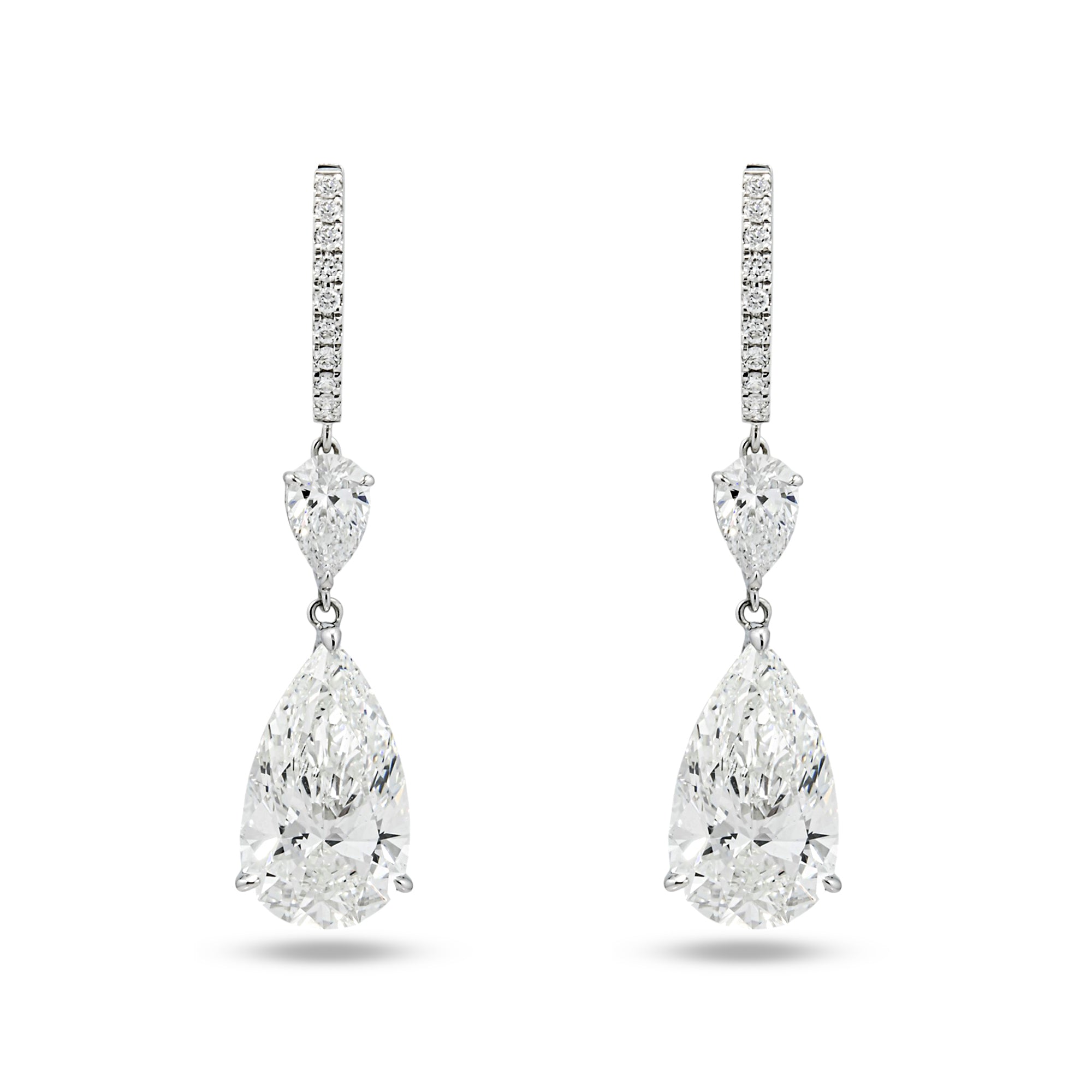 IGI 18K White Gold Pear Diamond Huggie Drop Earrings 10.46ctw
