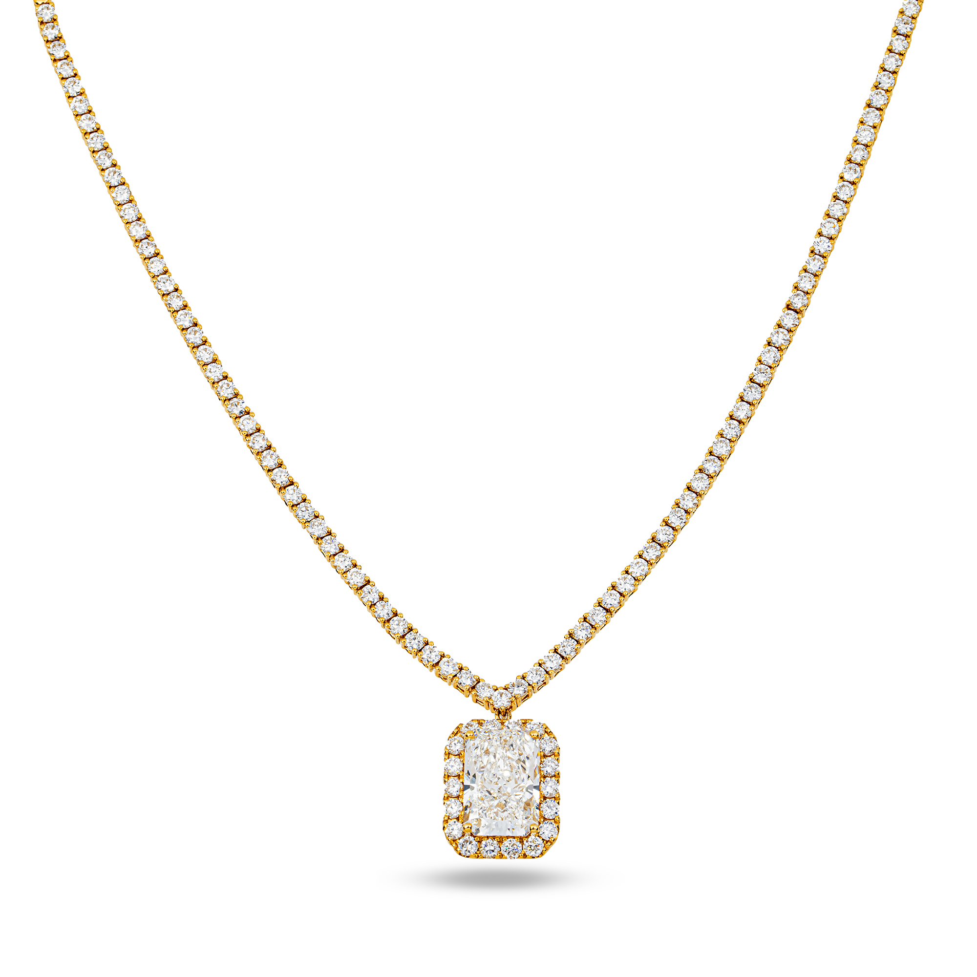 IGI 18K Yellow Gold Radiant Diamond Necklace 10.29ct