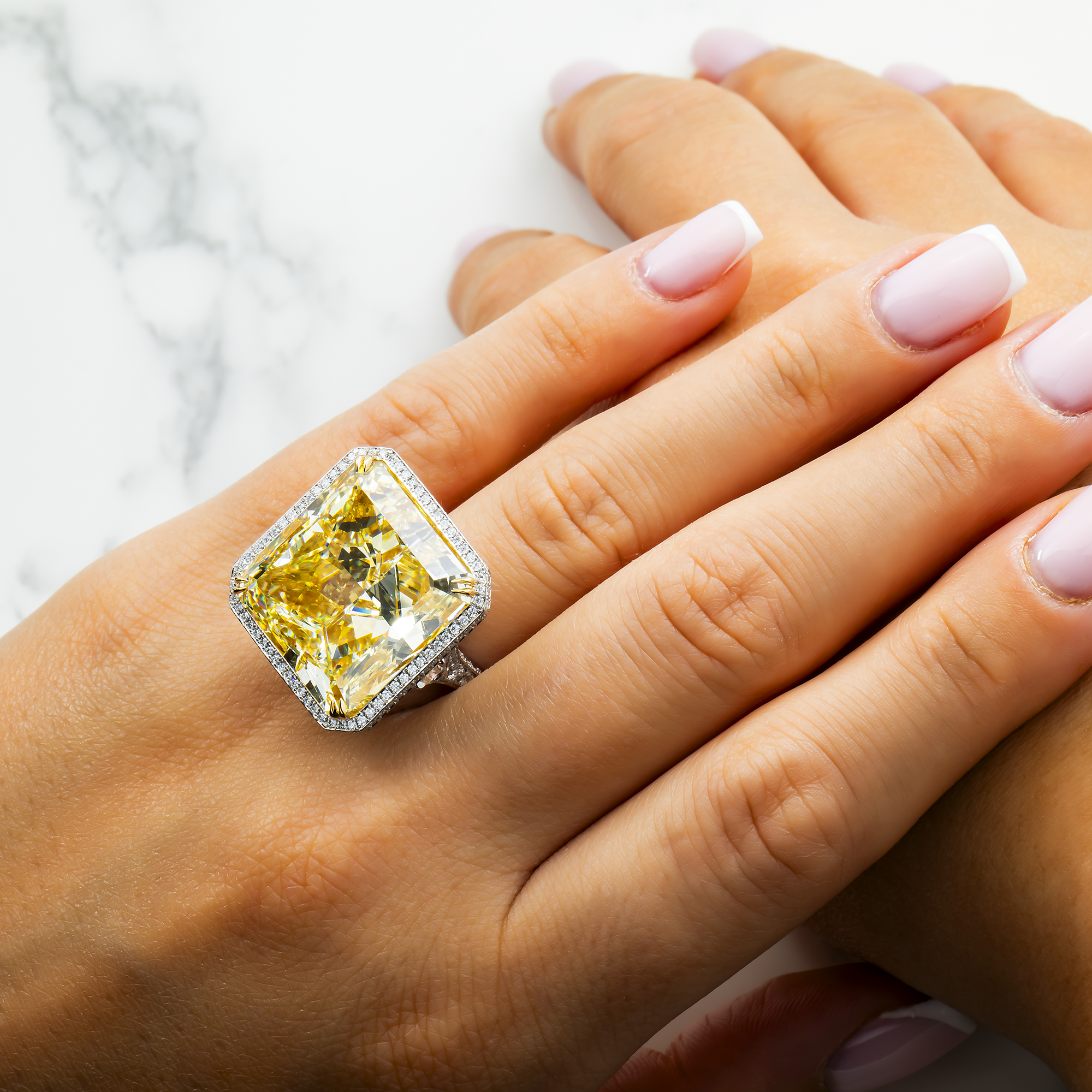 GIA Platinum Radiant Fancy Yellow Diamond Ring 40.05ct
