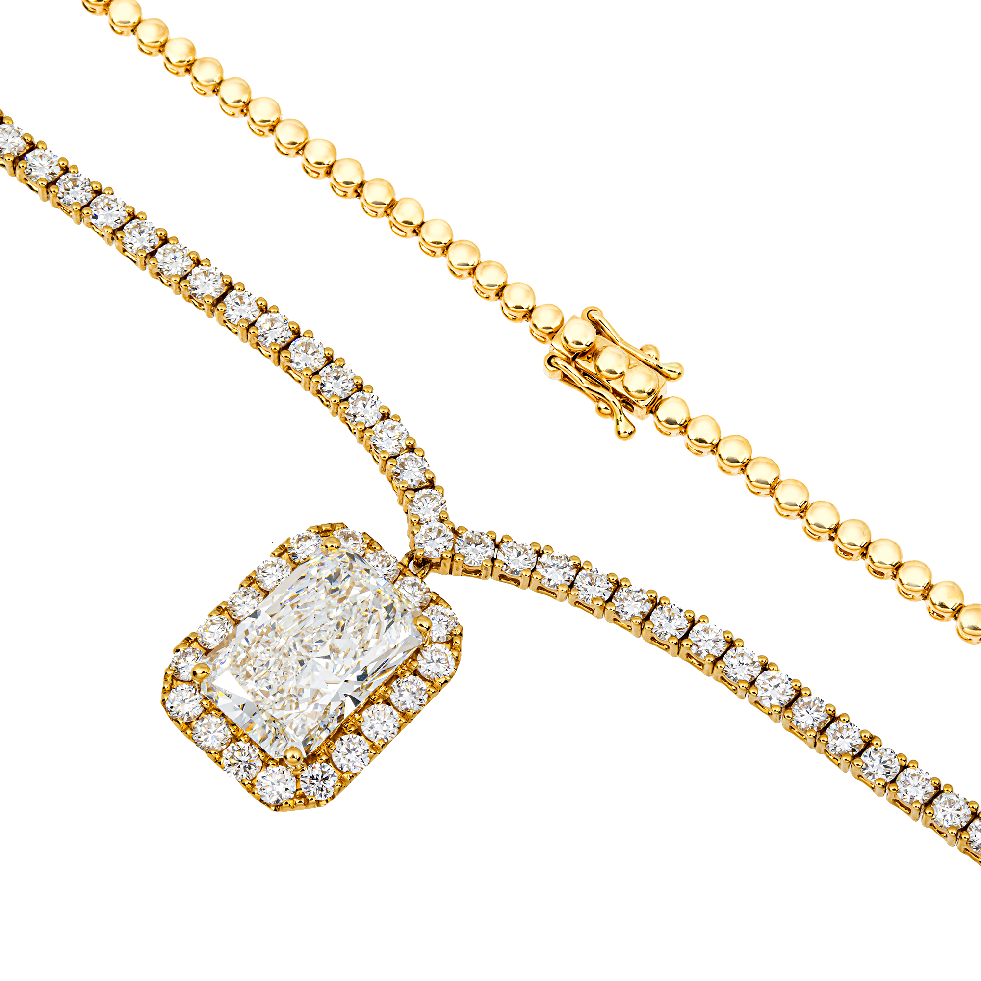 IGI 18K Yellow Gold Radiant Diamond Necklace 10.29ct