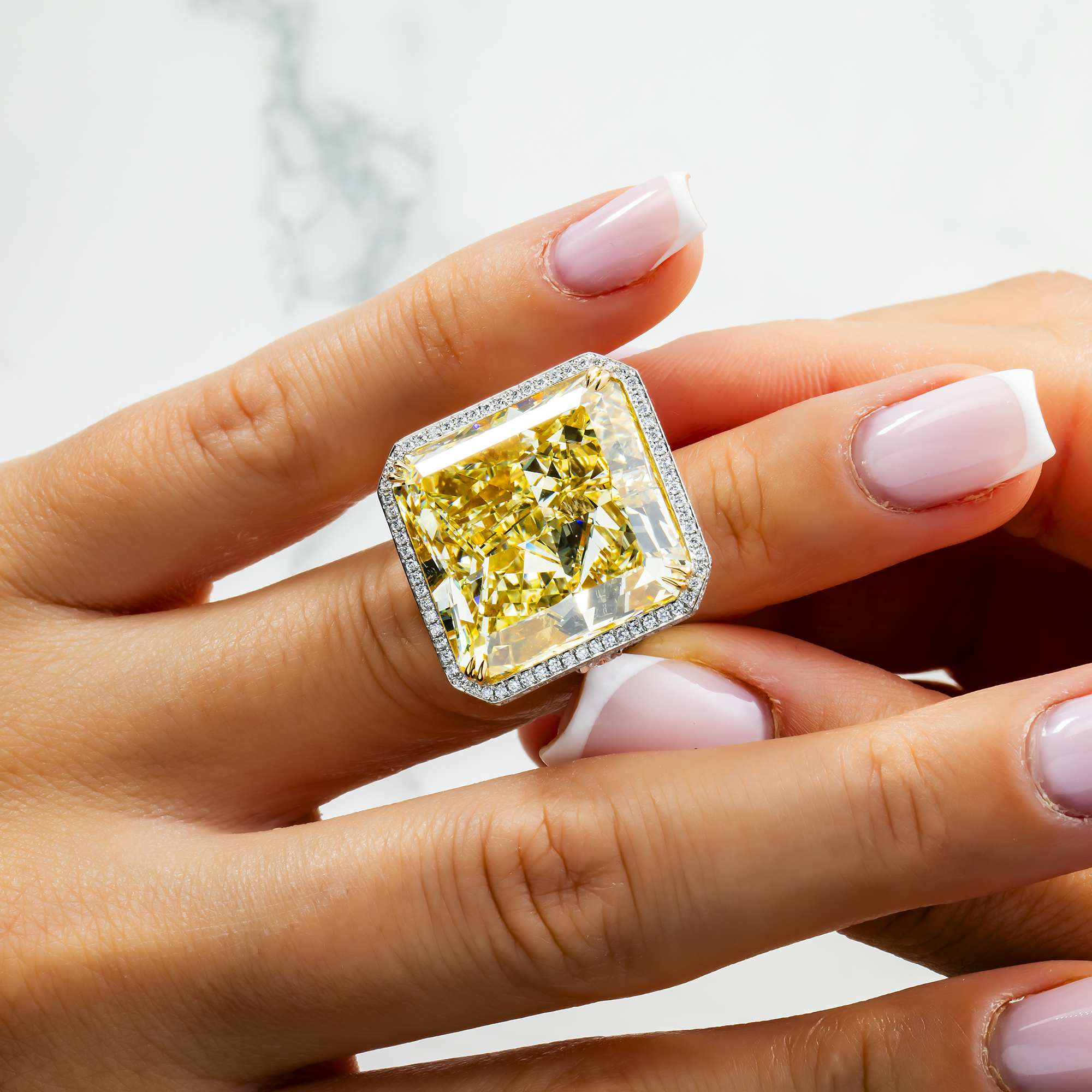 GIA Platinum Radiant Fancy Yellow Diamond Ring 40.05ct