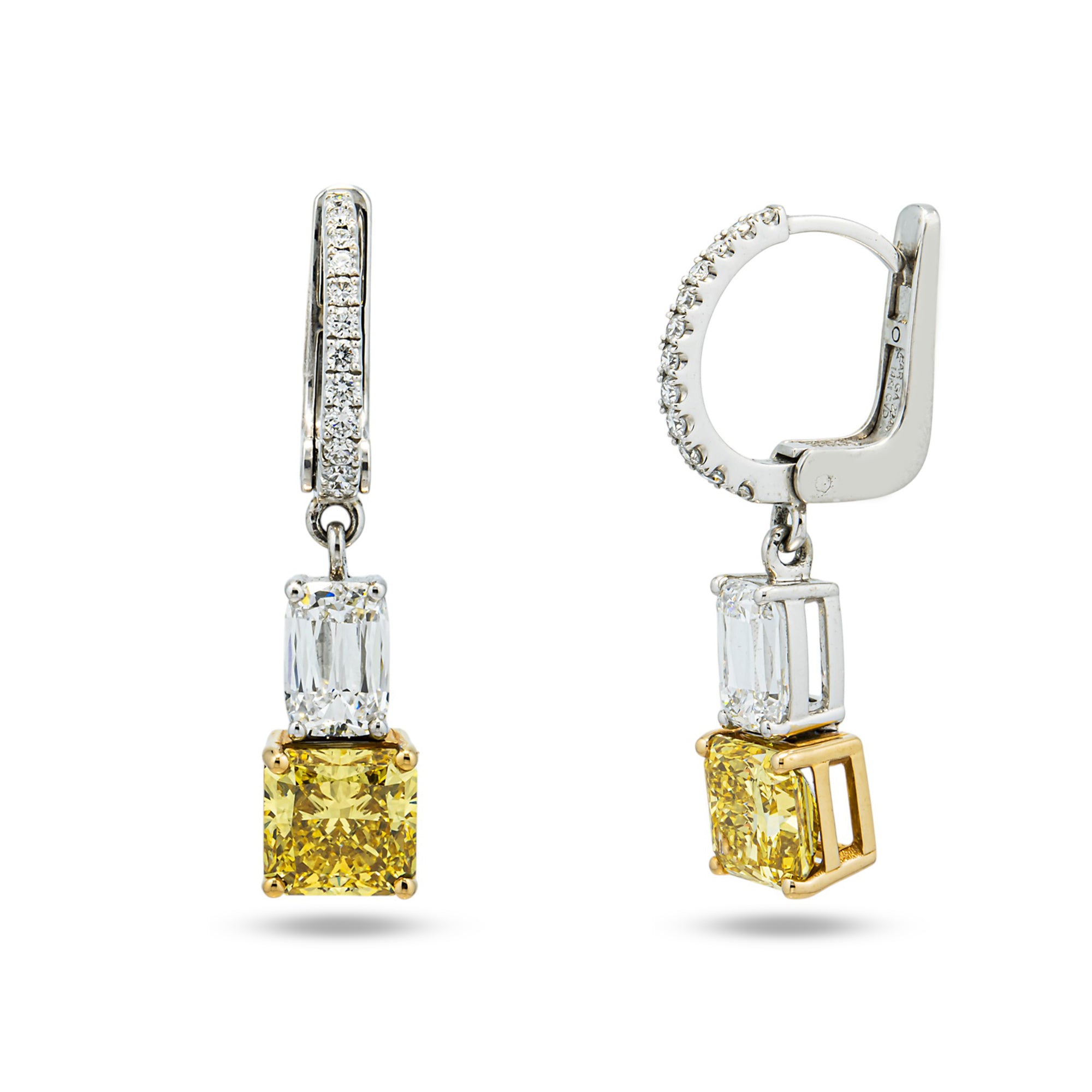14K White Gold Fancy Yellow & White Diamond Huggie Drop Earrings 9.52ctw