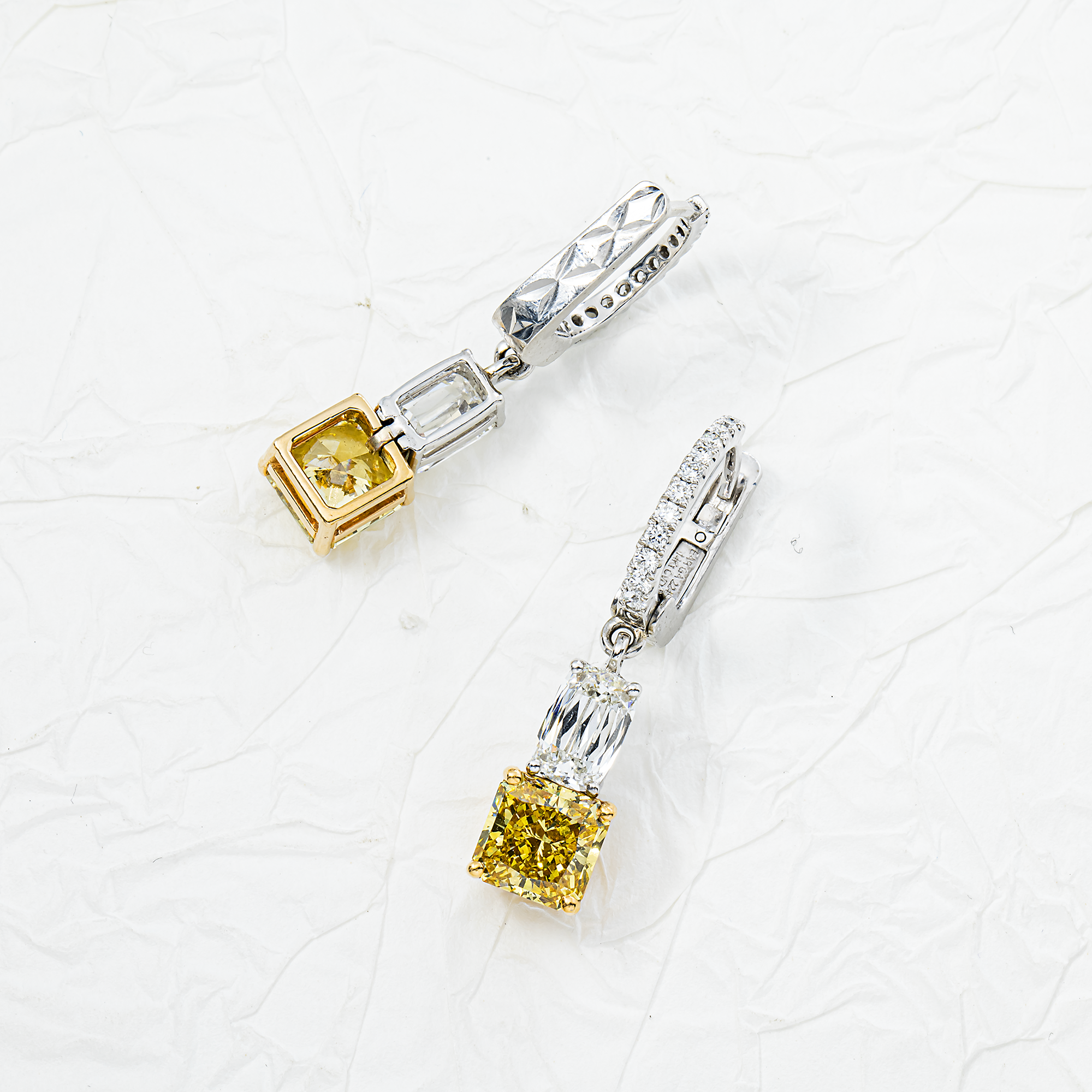 14K White Gold Fancy Yellow & White Diamond Huggie Drop Earrings 9.52ctw