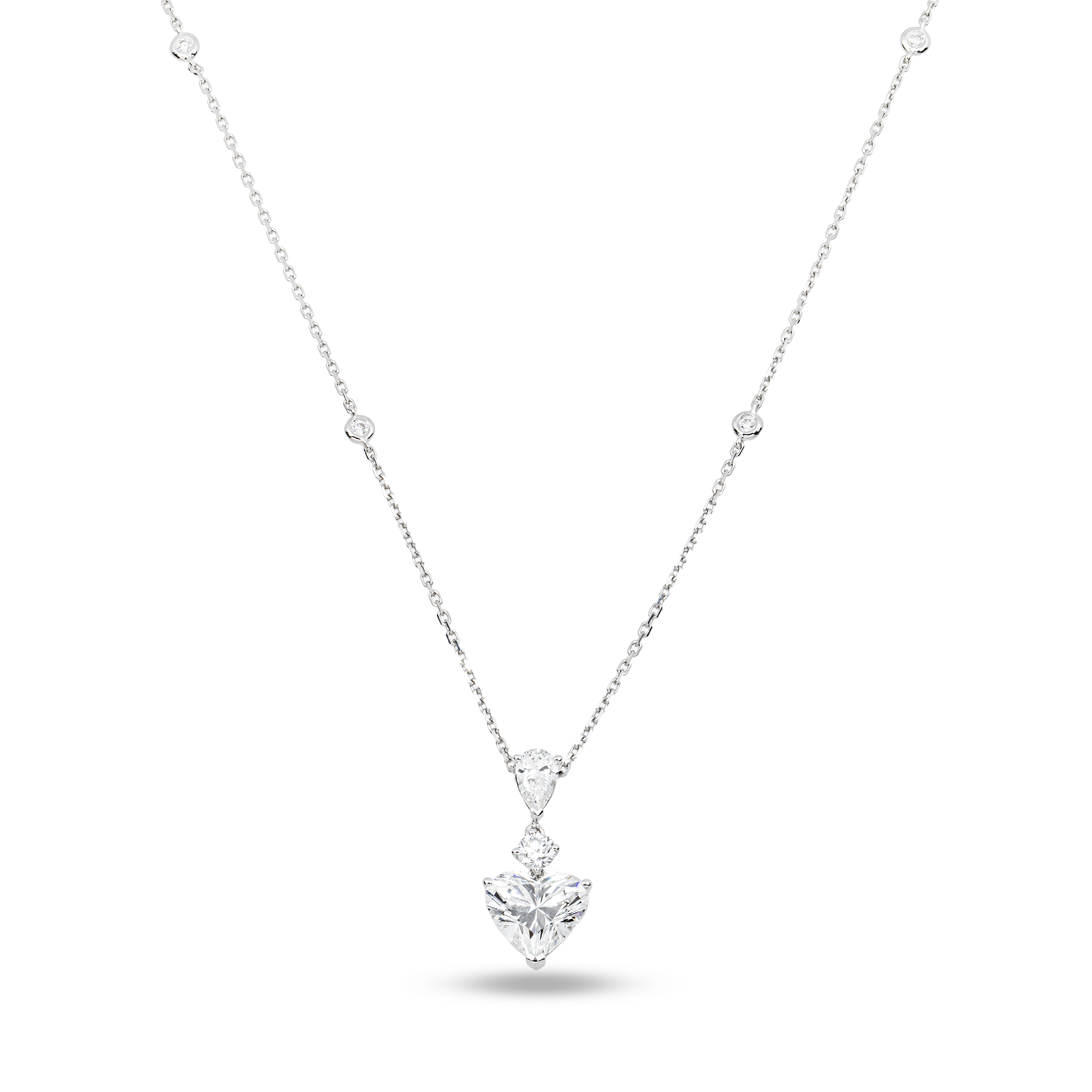 IGI 18K White Gold Heart Diamond Necklace 3.0ct